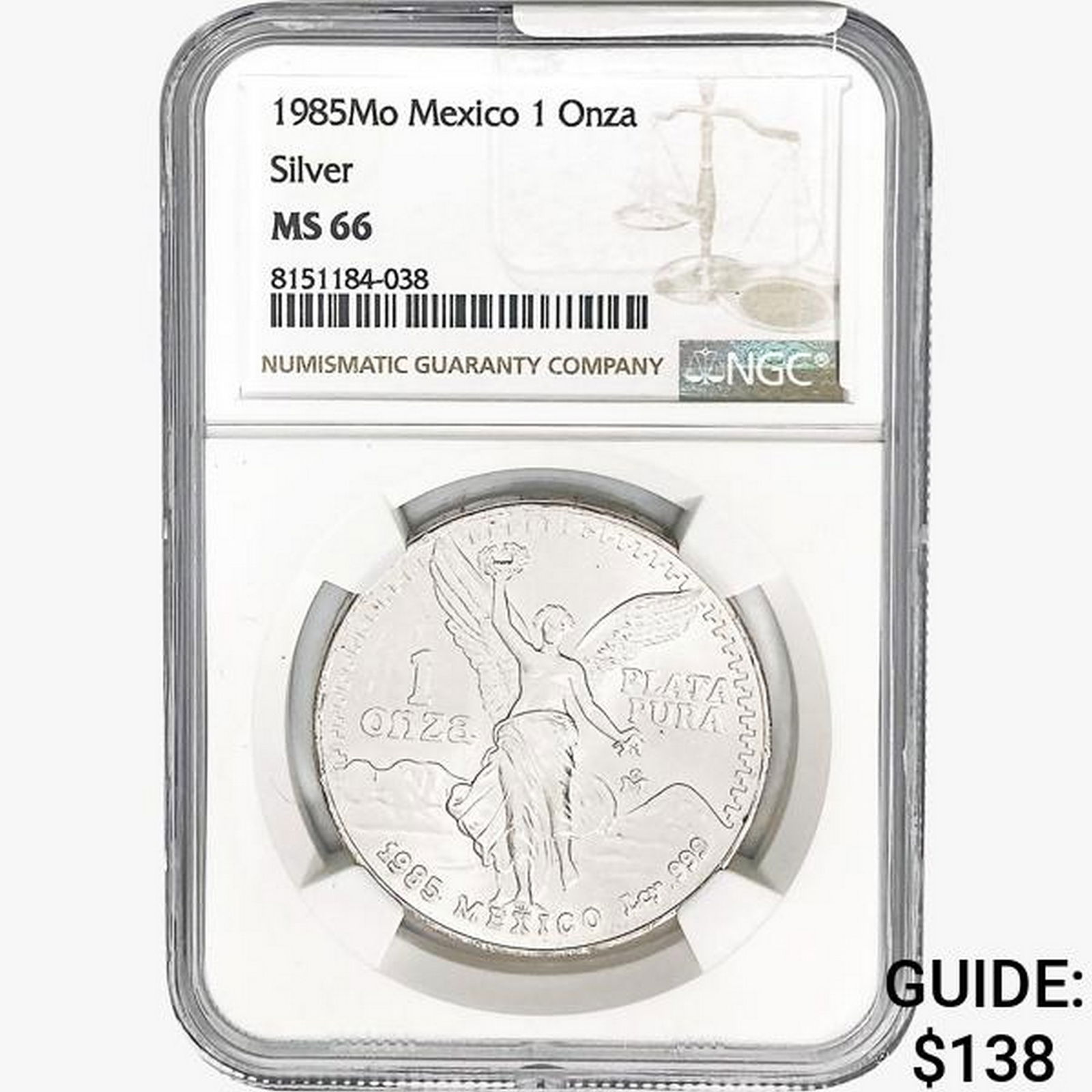 1985Mo 1oz. Silver Mexicanos Onza NGC MS66 (1 of 2)