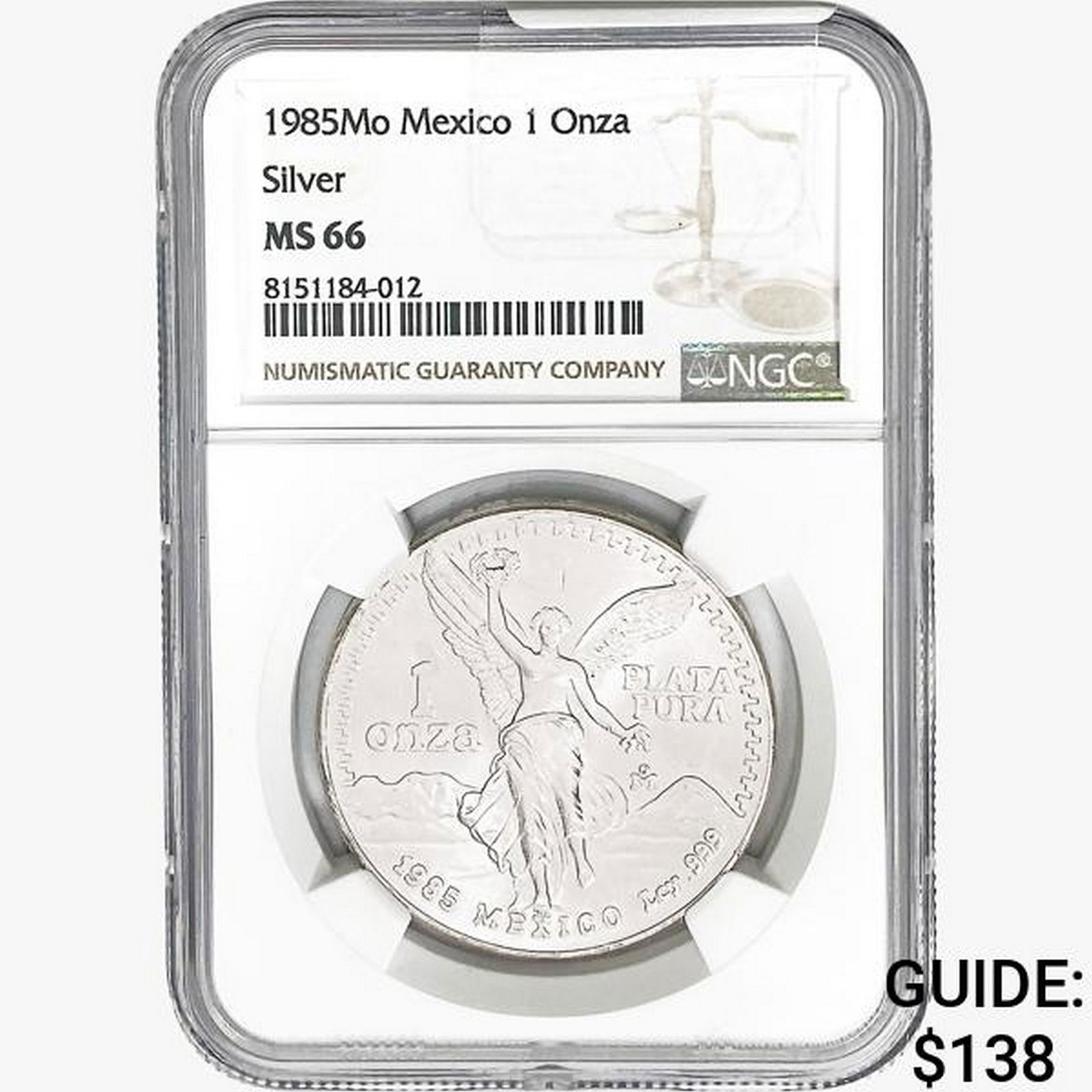 1985Mo 1oz. Silver Mexicanos Onza NGC MS66 (1 of 2)