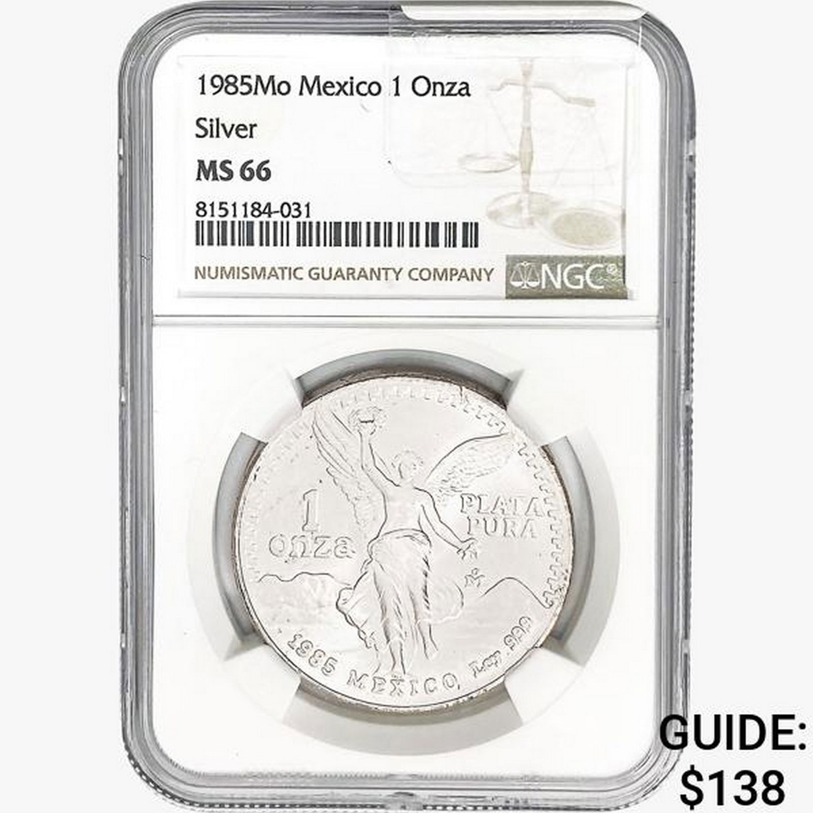 1985Mo 1oz. Silver Mexicanos Onza NGC MS66 (1 of 2)