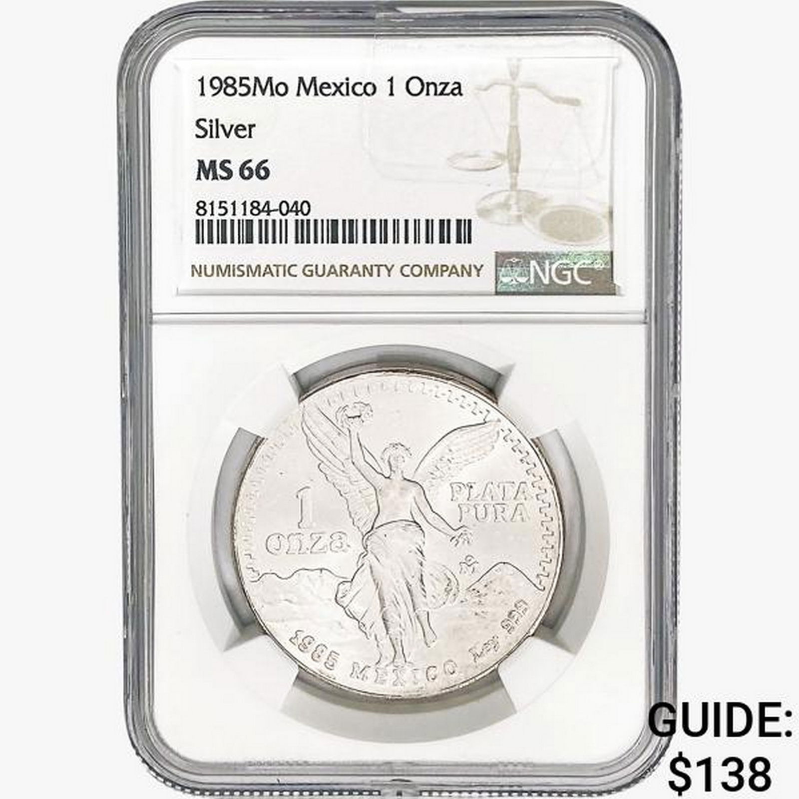 1985Mo 1oz. Silver Mexicanos Onza NGC MS66 (1 of 2)