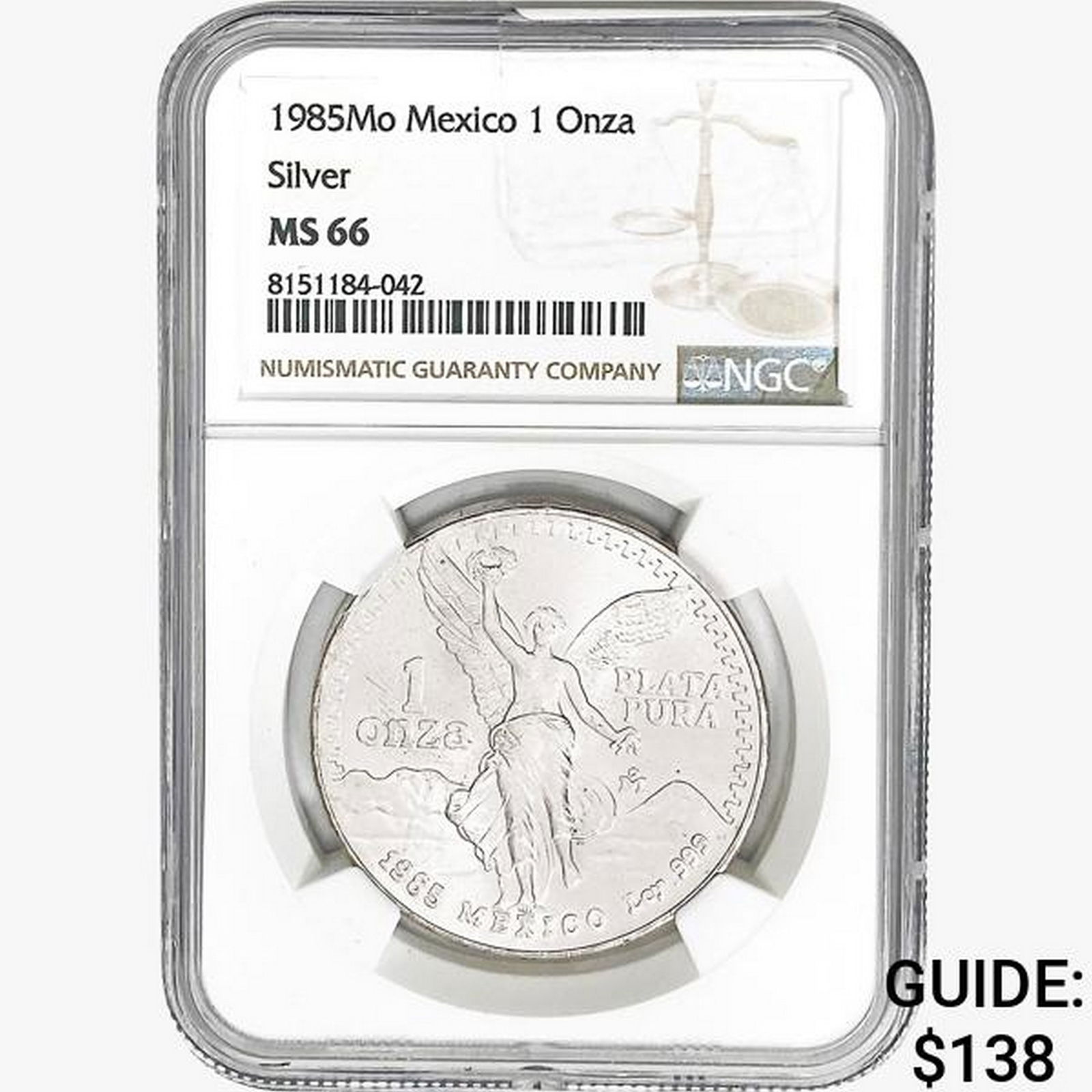 1985Mo 1oz. Silver Mexicanos Onza NGC MS66 (1 of 2)