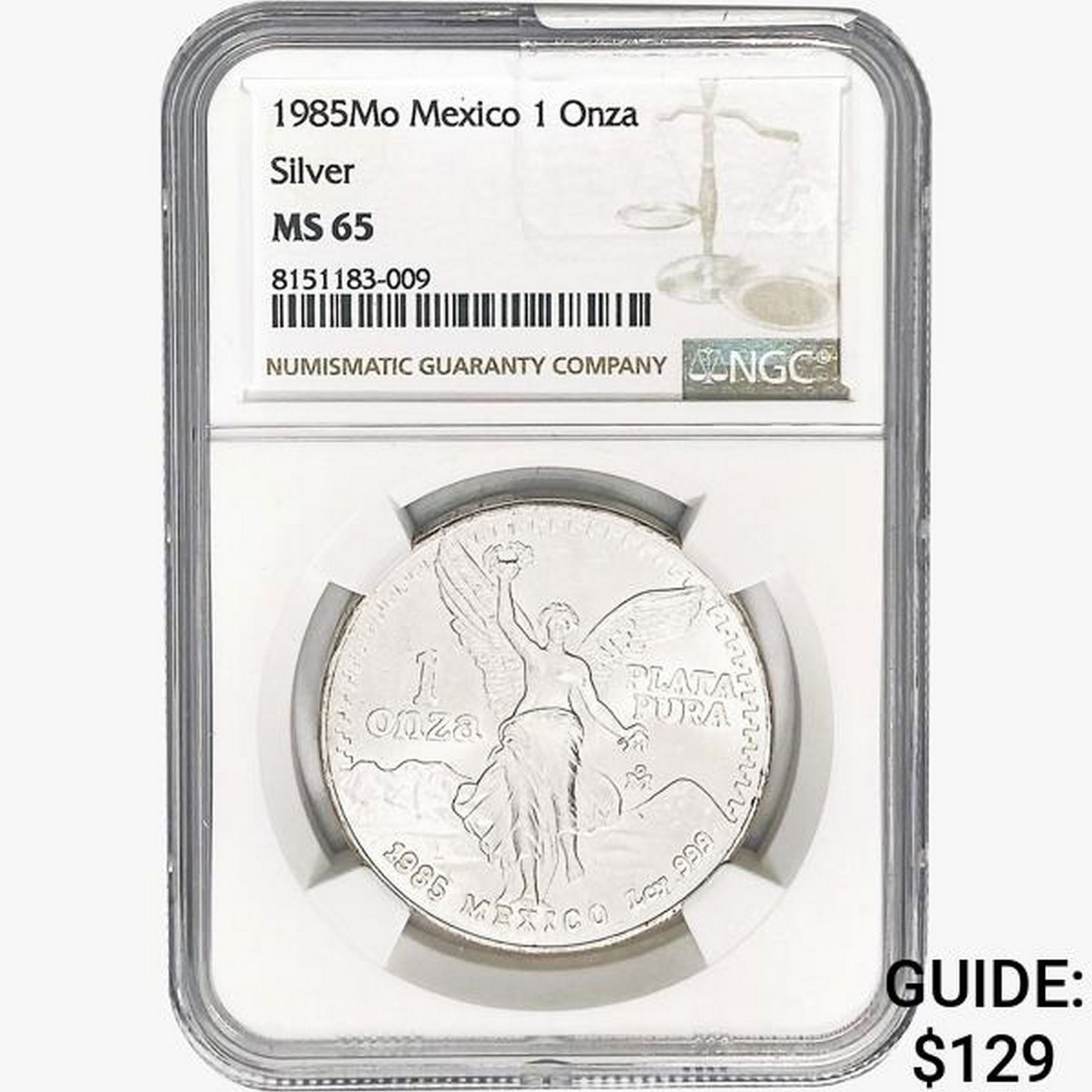 1985Mo 1oz. Silver Mexicanos Onza NGC MS65 (1 of 2)