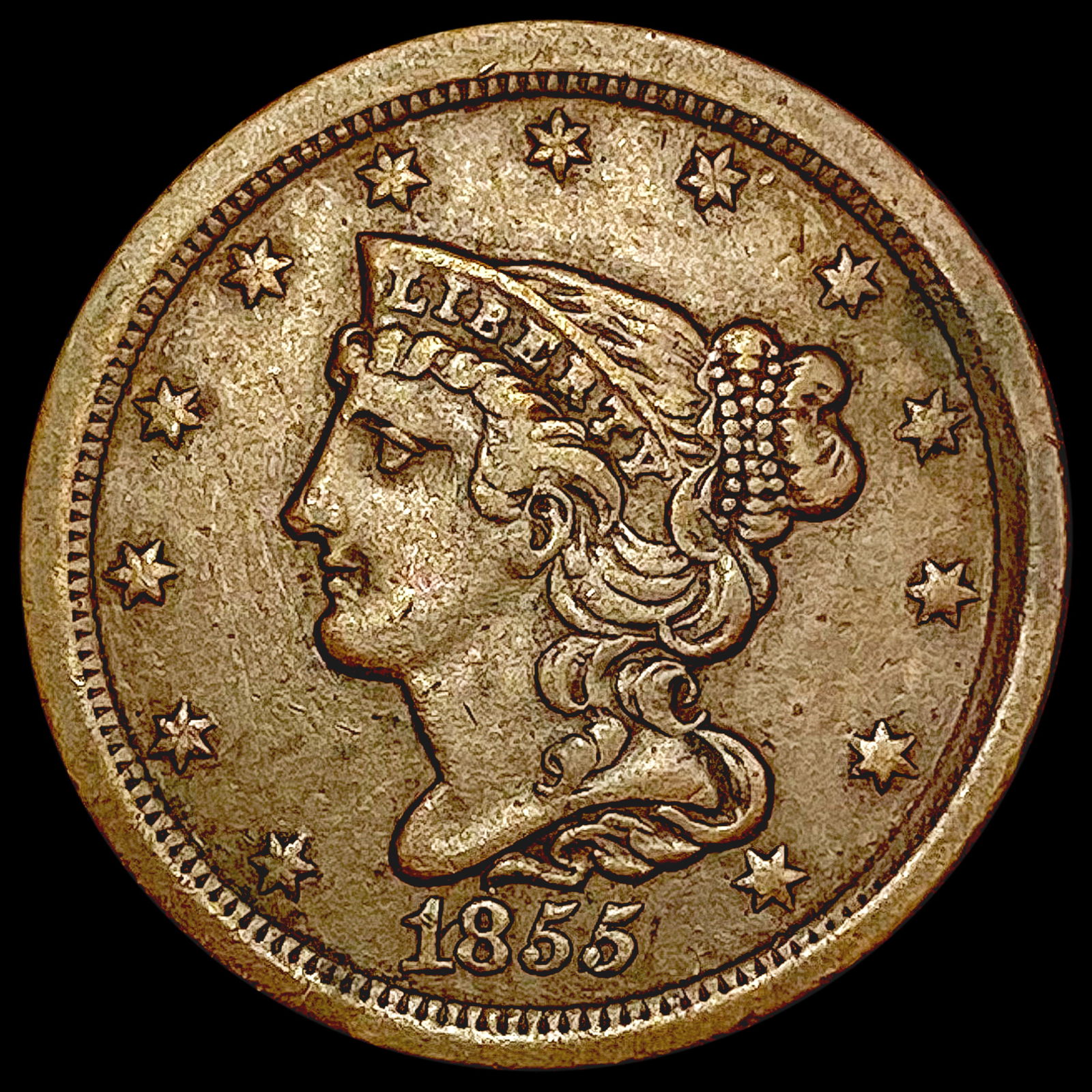 1855 Braided Hair Half Cent CLOSELY UNCIRCULATED (1 of 2)