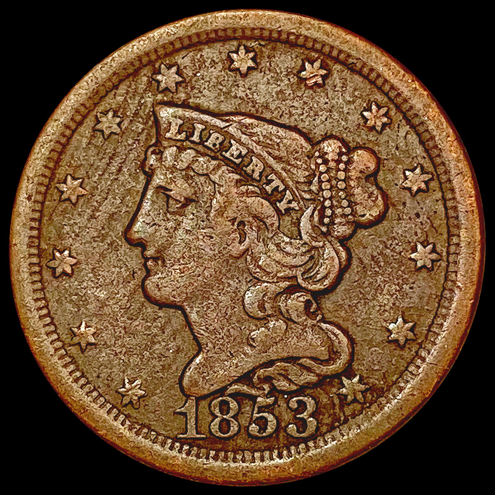 1853 Braided Hair Half Cent LIGHTLY CIRCULATED (1 of 2)