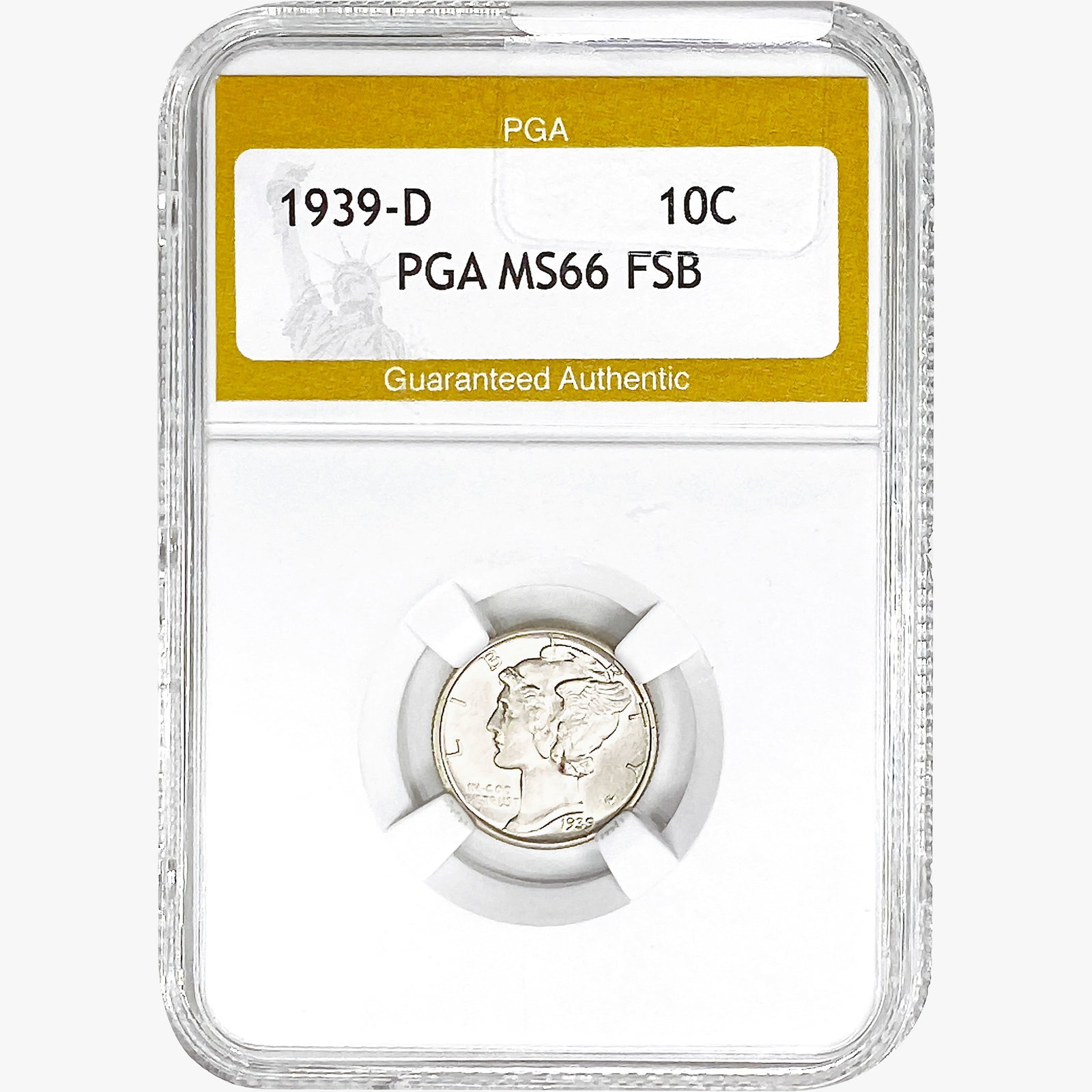 1939-D Mercury Silver Dime PGA MS66 FSB: 1939-D Mercury Silver Dime PGA MS66 FSB