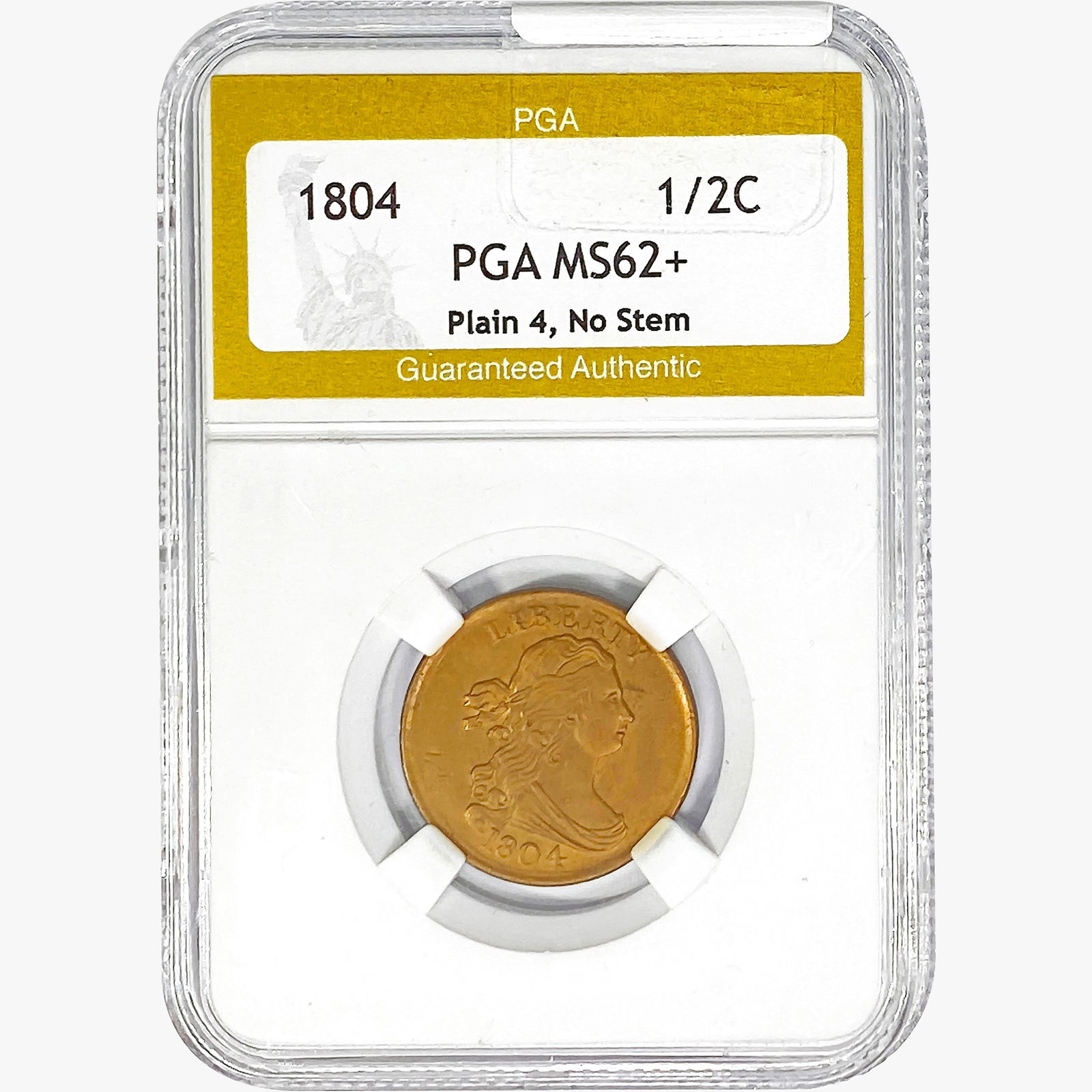 1804 Capped Bust Half Cent PGA MS62+ Plain 4 No Stem (1 of 2)