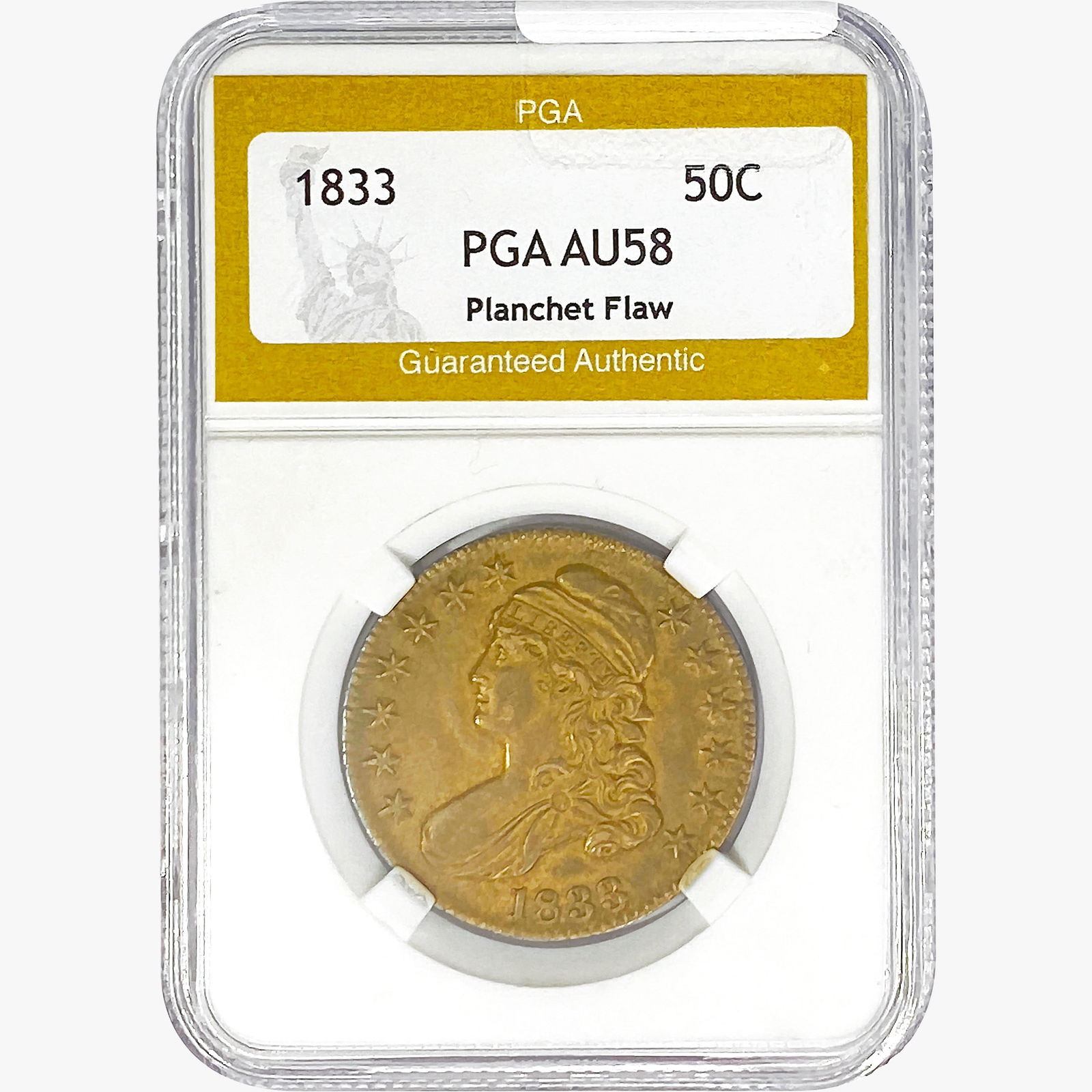 1833 Capped Bust Half Dollar PGA AU58 Planchet Flaw (1 of 2)