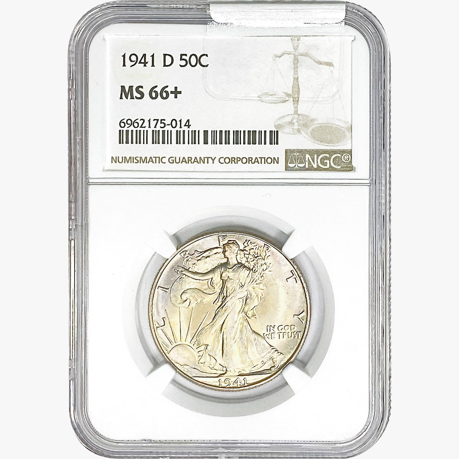 1941-D Walking Liberty Half Dollar NGC MS66+: 1941-D Walking Liberty Half Dollar NGC MS66+