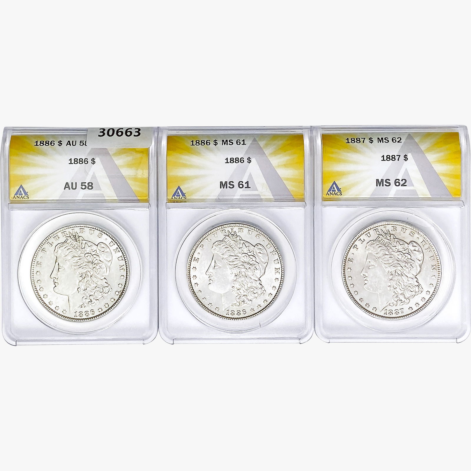[3] 1886-1887 Morgan Silver Dollar ANACS AU/MS58-61 (1 of 2)