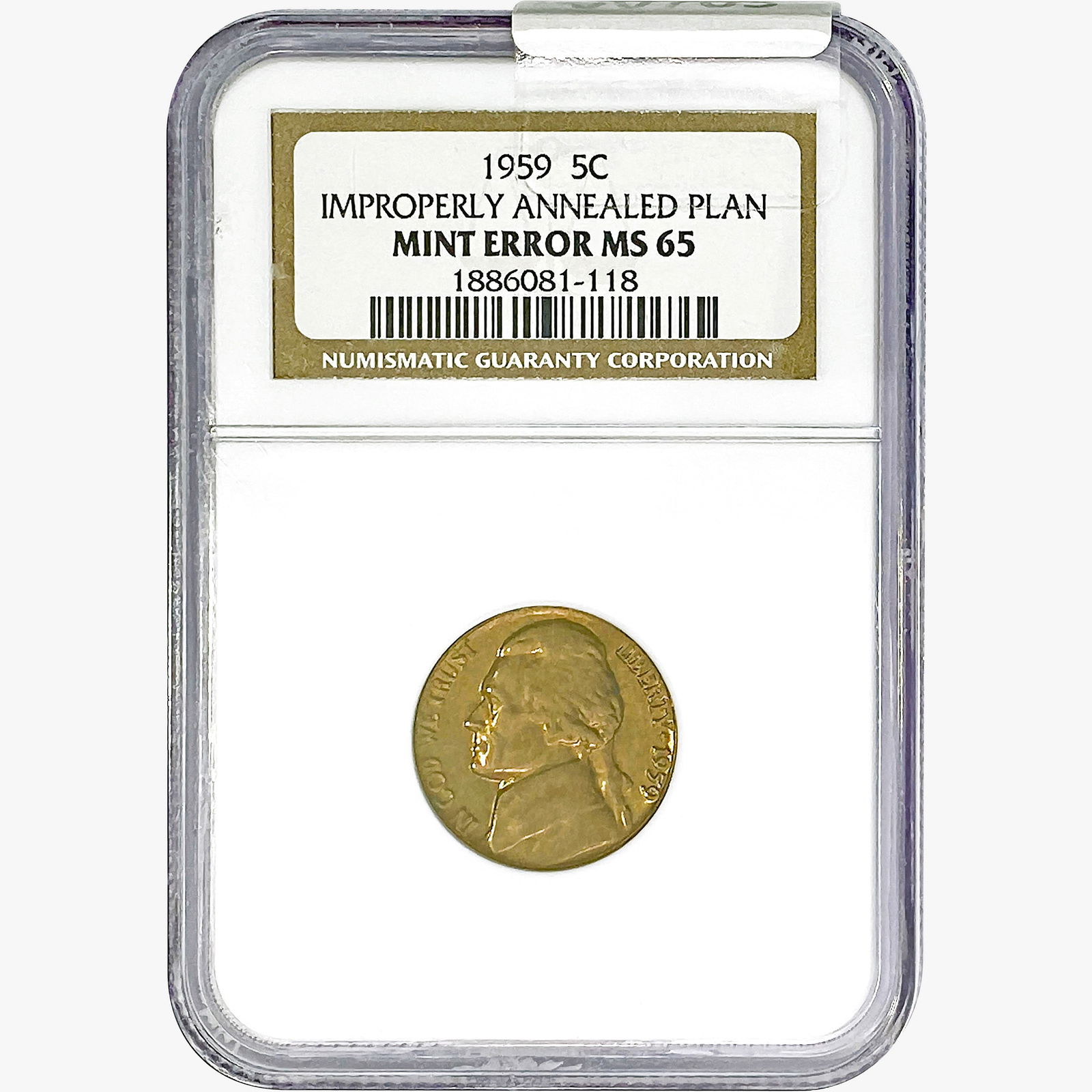 1959 Jefferson Nickel NGC MS65 Mint Error (1 of 2)