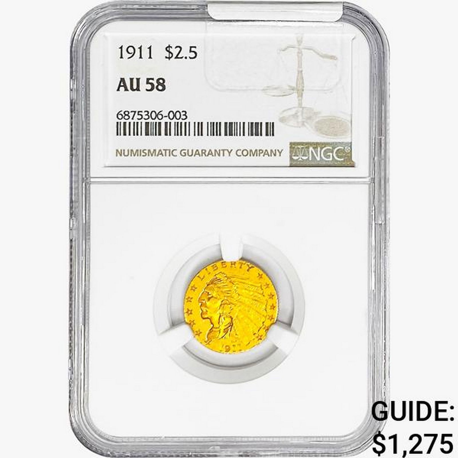1911 $2.50 Gold Quarter Eagle NGC AU58 (1 of 2)