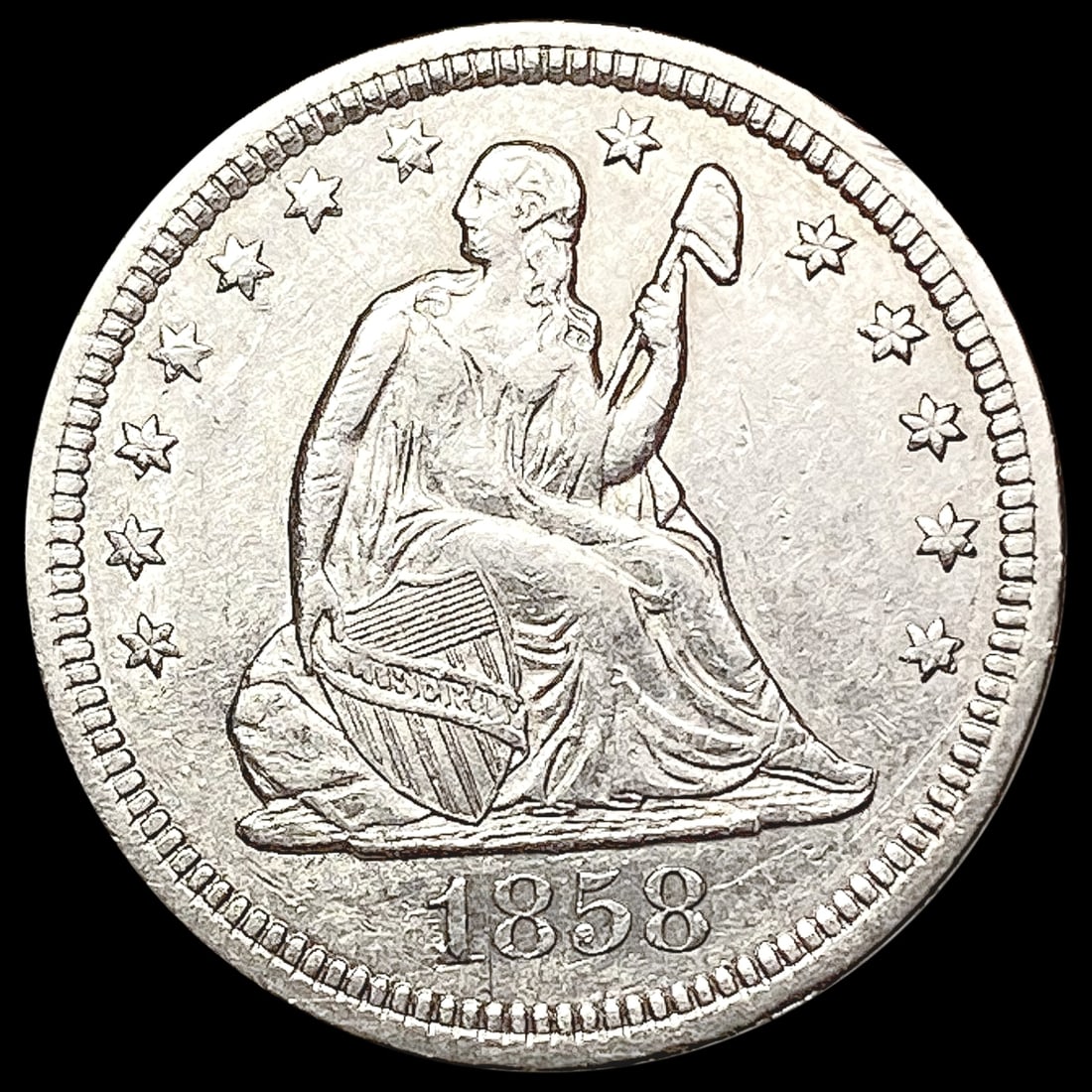 1858 Seated Liberty Quarter CLOSELY UNCIRCULATED (1 of 2)
