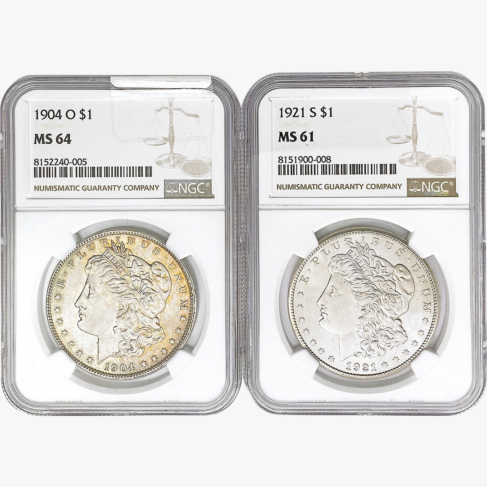 [2]1904-O & 1921 Morgan Silver Dollar NGC MS64/61 (1 of 2)