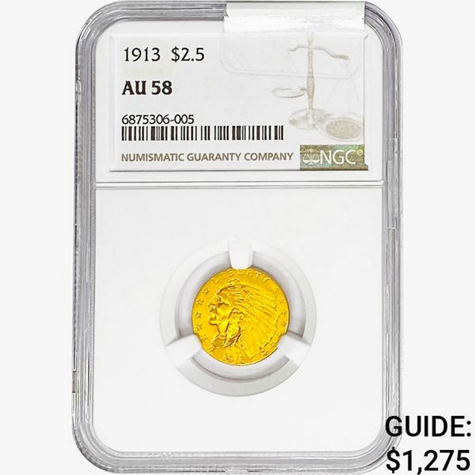 1913 $2.50 Gold Quarter Eagle NGC AU58 (1 of 2)