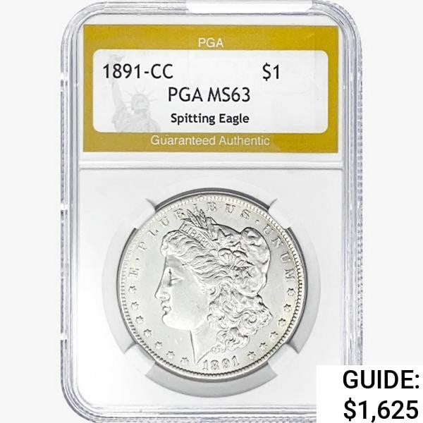 1891-CC Morgan Silver Dollar PGA MS63 Spit. Eagle (1 of 2)