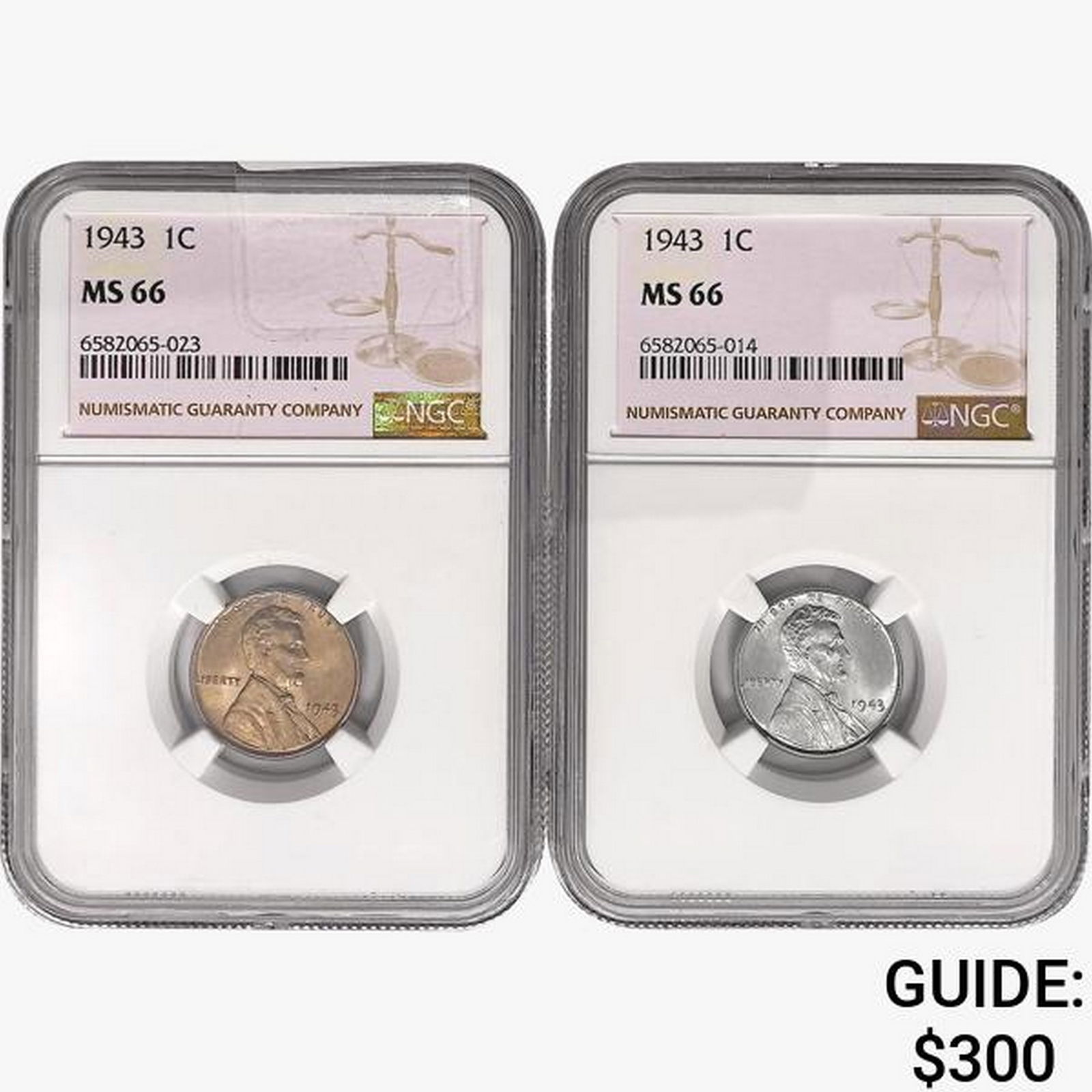 [2] 1943 Wheat Cent NGC MS66 (1 of 2)