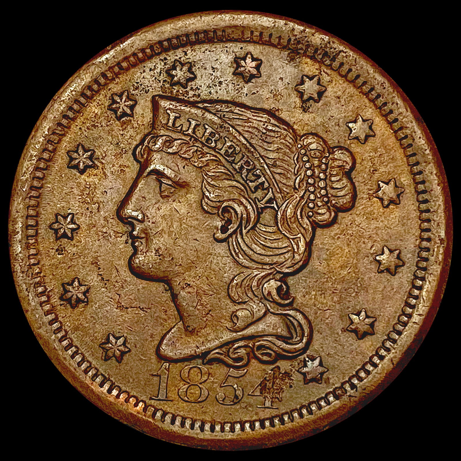 1854 Braided Hair Large Cent CLOSELY UNCIRCULATED (1 of 2)