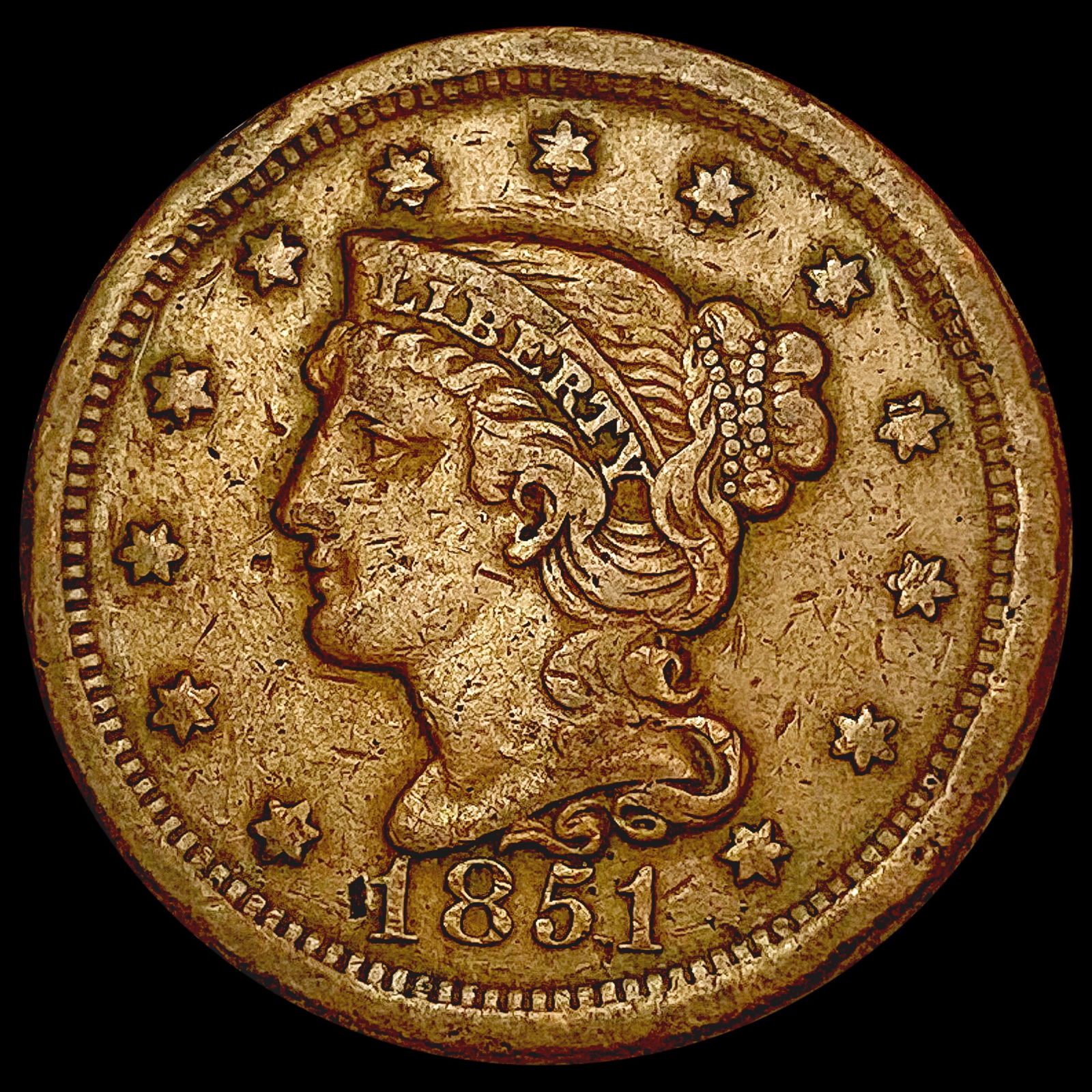 1851 Braided Hair Large Cent LIGHTLY CIRCULATED (1 of 2)