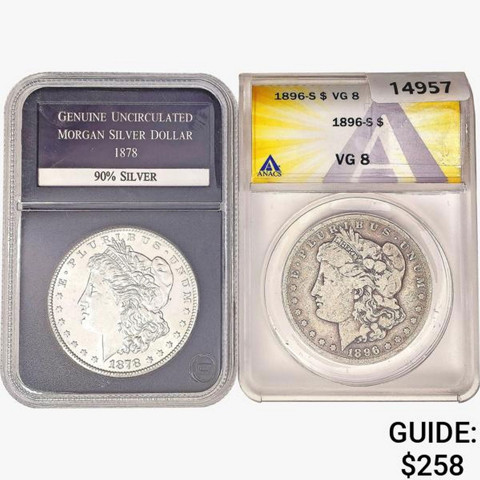 1878&1896 [2] Morgans Silver Dollars  VG/GU (1 of 2)