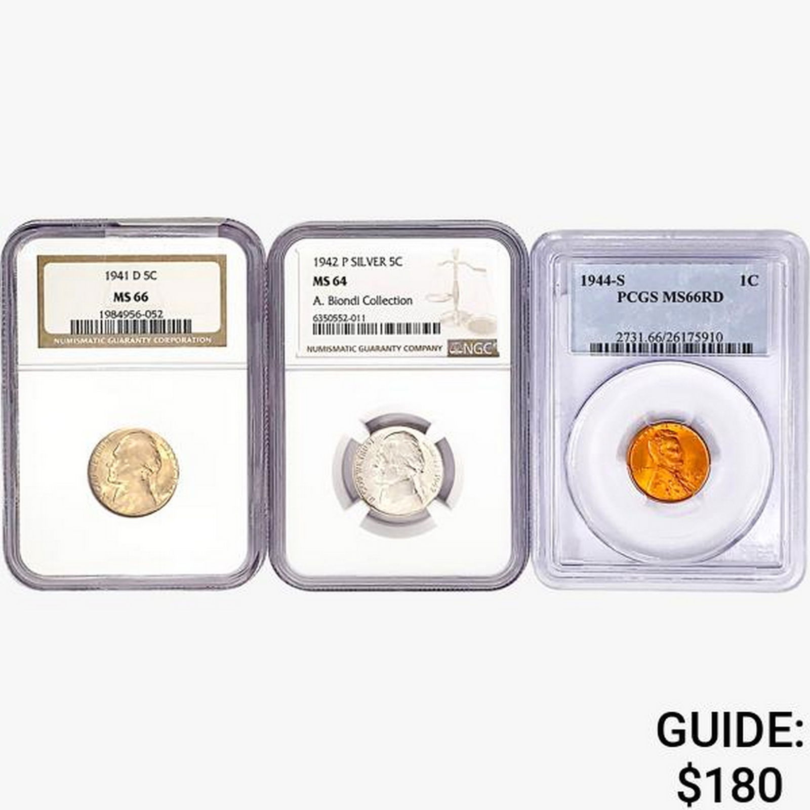 1941-1944 [3] 1 1C, 2 5C PCGS/NGC MS64/66 (1 of 2)