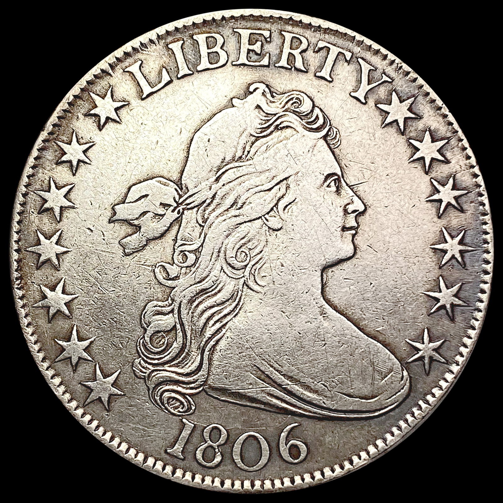 1806 Pointed 6, No Stem Draped Bust Half Dollar NEARLY UNCIRCULATED (1 of 2)