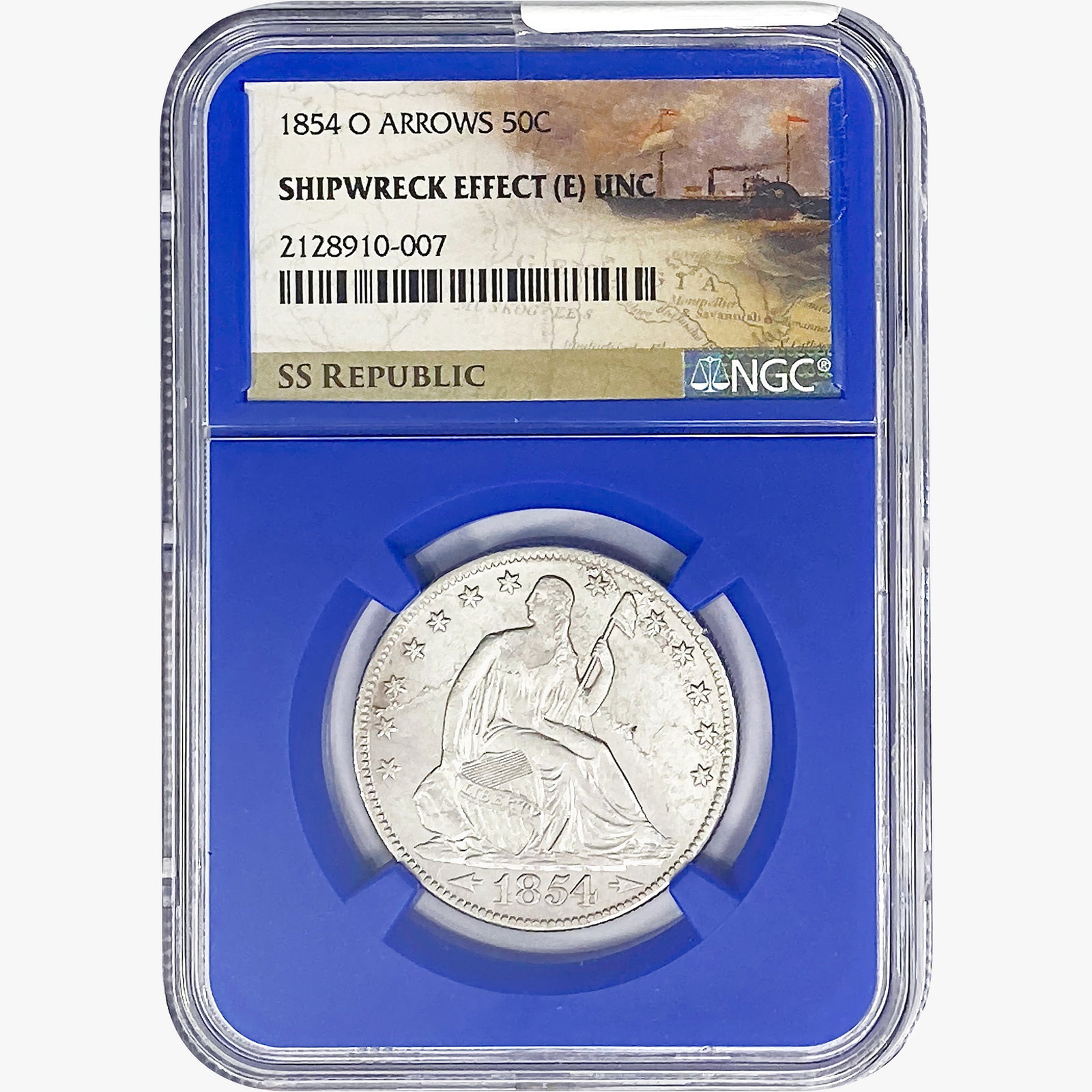 1854-O ARWS SL. 50C Ship. Effect W/ Book Set NGC UNC: 1854-O ARWS SL. 50C Ship. Effect W/ Book Set NGC UNC
