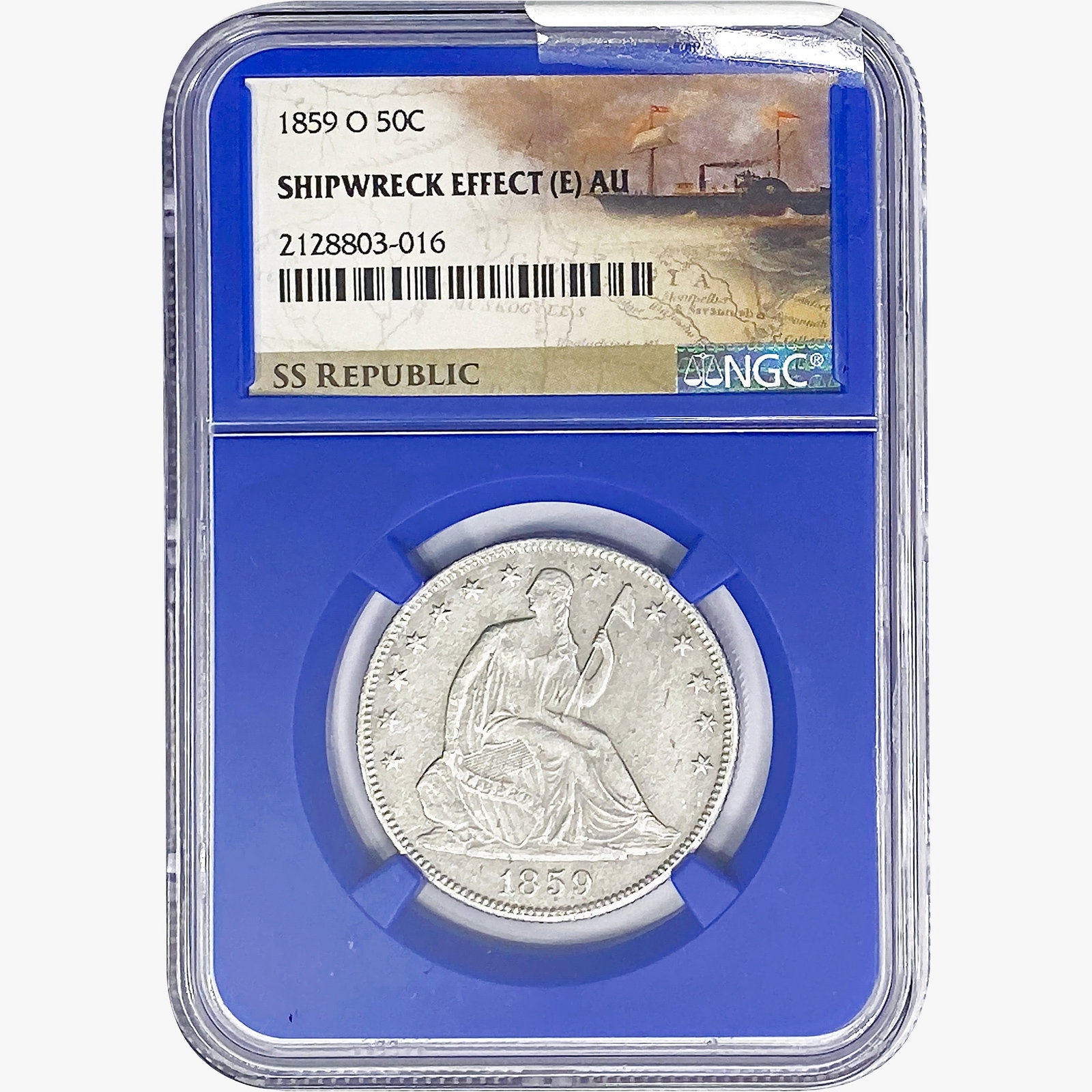 1859-O SL. 50C Ship. Effect W/ Book Set NGC AU: 1859-O SL. 50C Ship. Effect W/ Book Set NGC AU