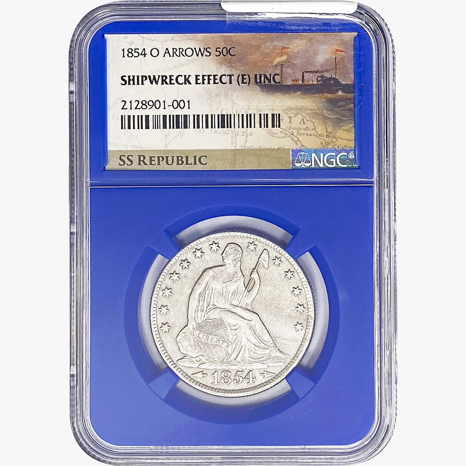 1854-O ARWS SL. 50C Ship. Effect W/ Book Set NGC UNC: 1854-O ARWS SL. 50C Ship. Effect W/ Book Set NGC UNC