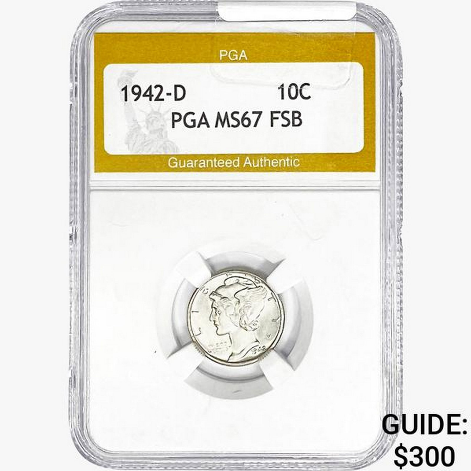 1942-D Mercury Silver Dime PGA MS67 FSB: 1942-D Mercury Silver Dime PGA MS67 FSB