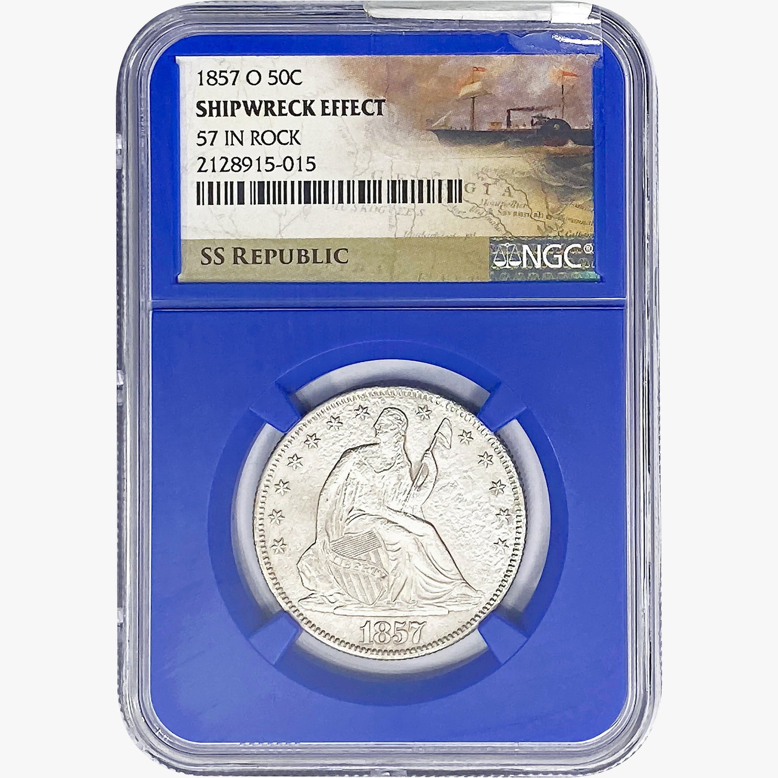 1857-O 57InRock SL. 50C Ship. Effect W/ Book Set NGC: 1857-O 57InRock SL. 50C Ship. Effect W/ Book Set NGC