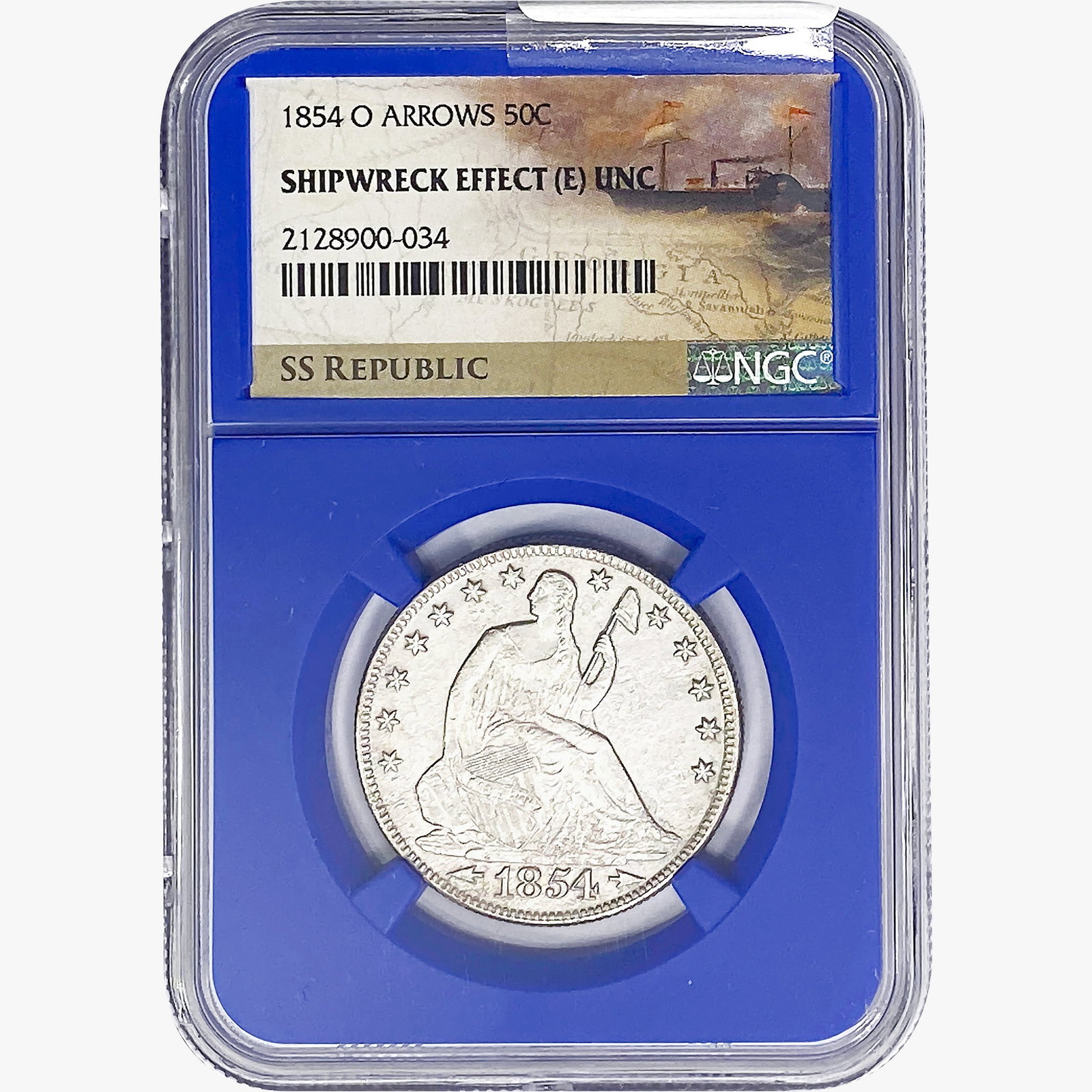 1854-O ARWS SL. 50C Ship. Effect W/ Book Set NGC UNC: 1854-O ARWS SL. 50C Ship. Effect W/ Book Set NGC UNC