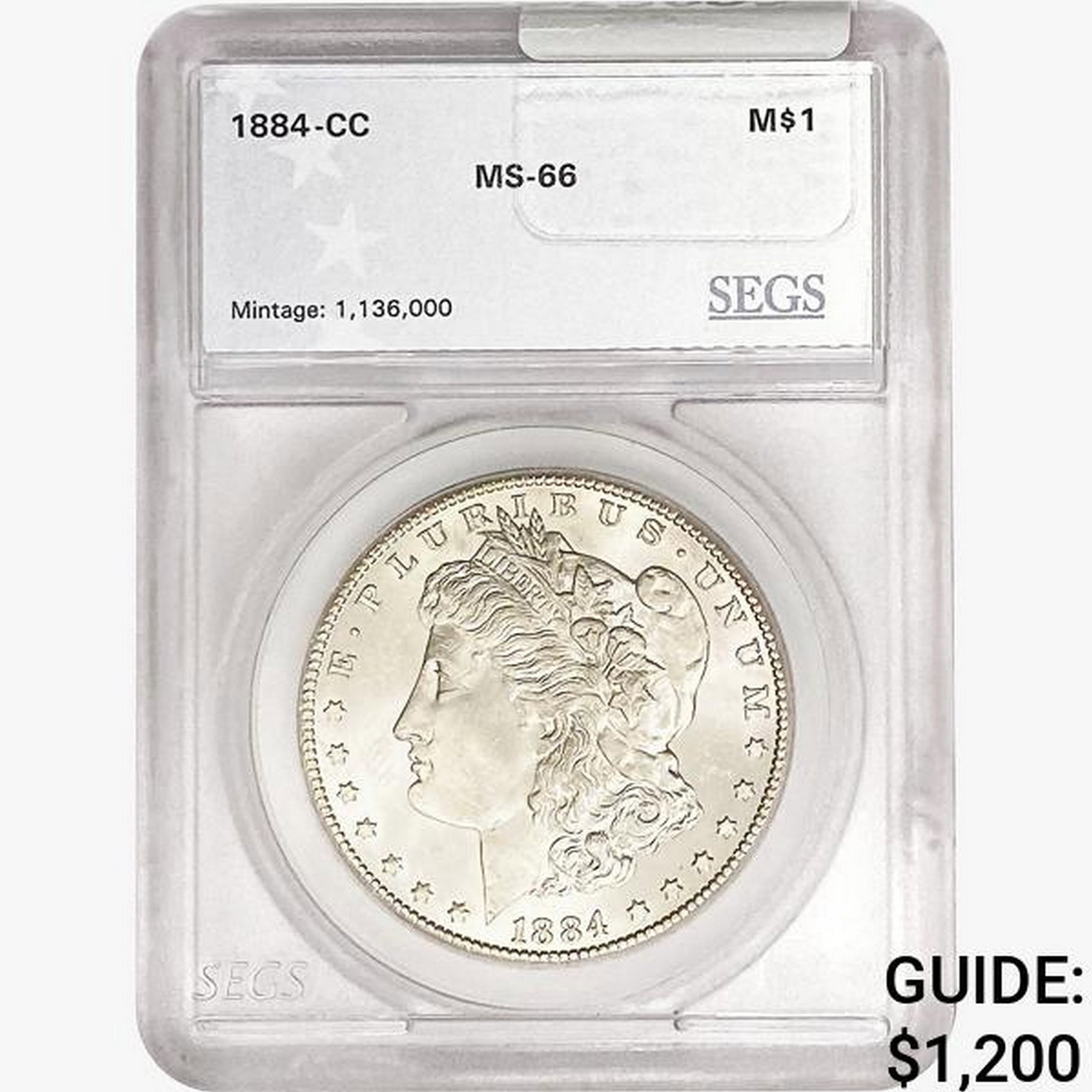 1884-CC Morgan Silver Dollar SEGS MS66: 1884-CC Morgan Silver Dollar SEGS MS66
