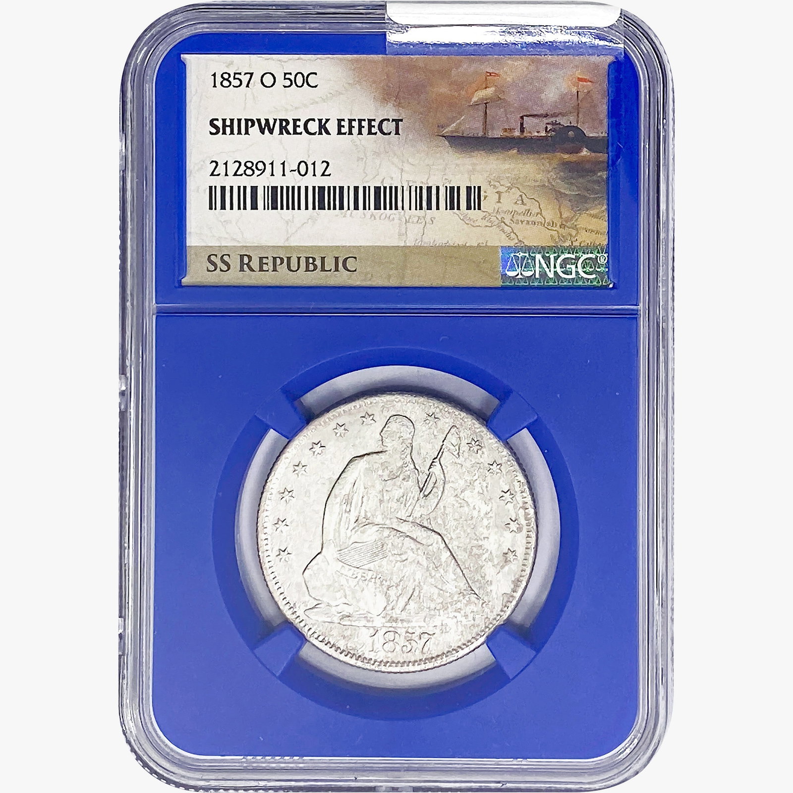 1857-O SL. 50C Ship. Effect W/ Book Set NGC: 1857-O SL. 50C Ship. Effect W/ Book Set NGC