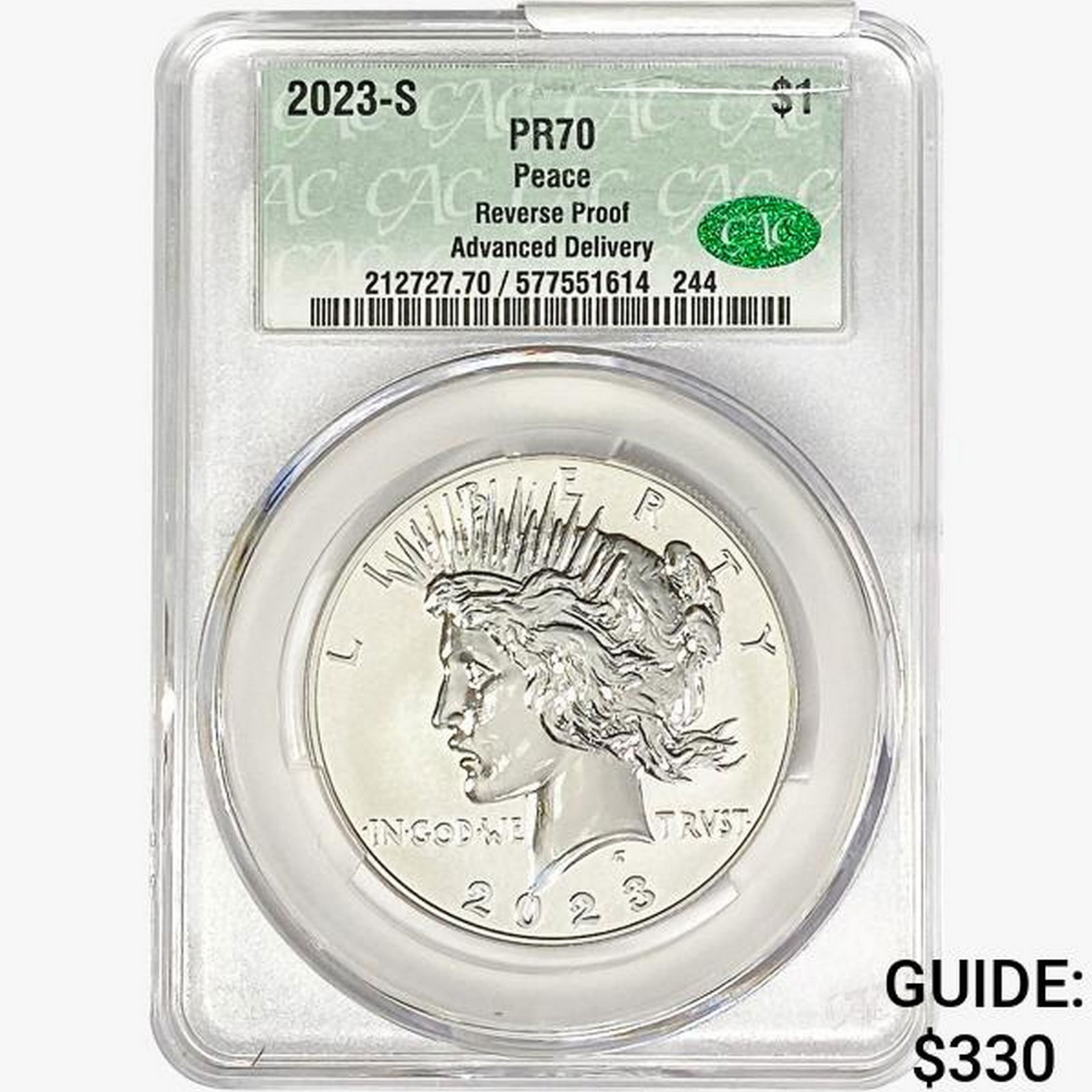2023-S Silver Peace Dollar CAC PR70 Reverse Proof (1 of 2)