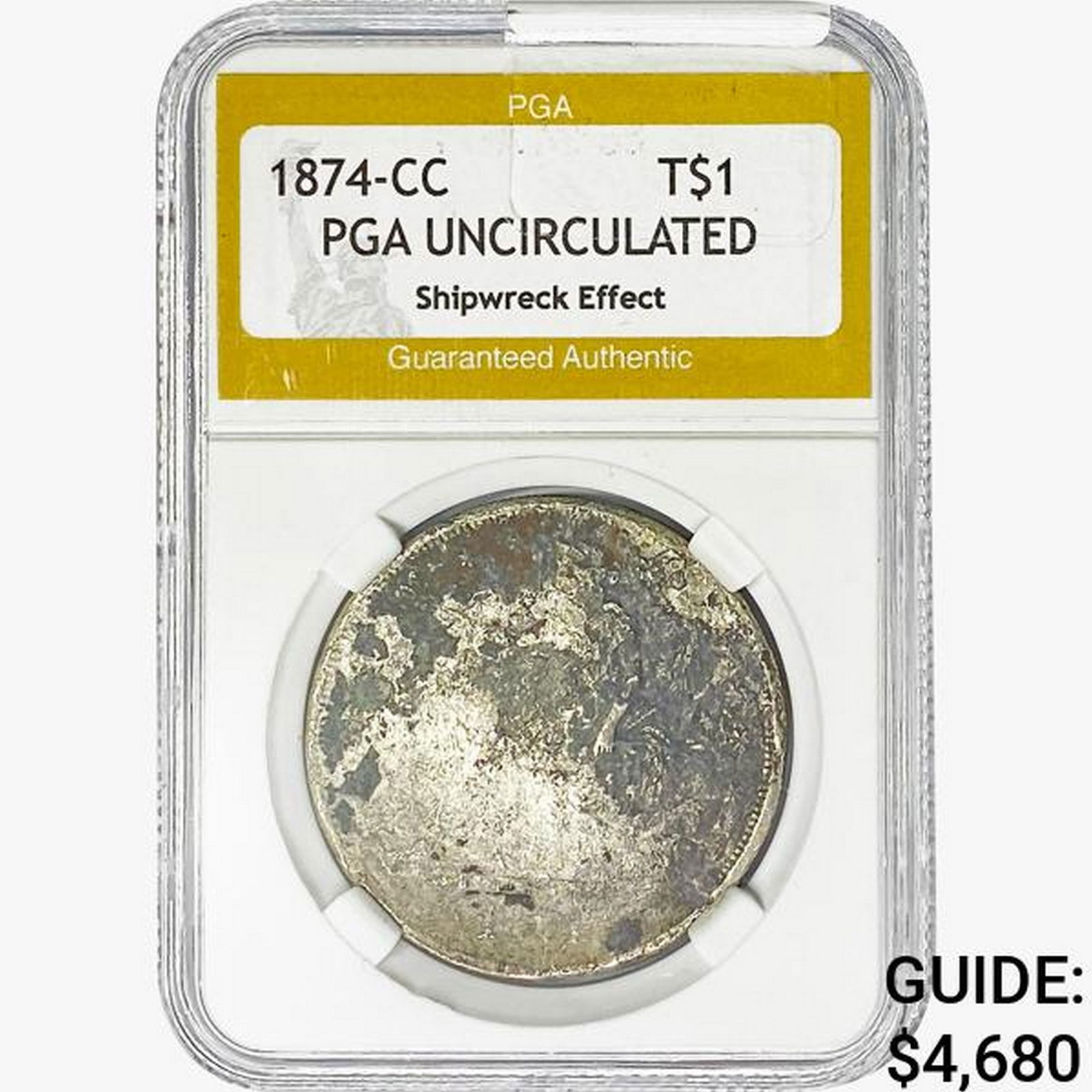 1874-CC Silver Trade Dollar PGA UNC Shipwreck Effect (1 of 2)
