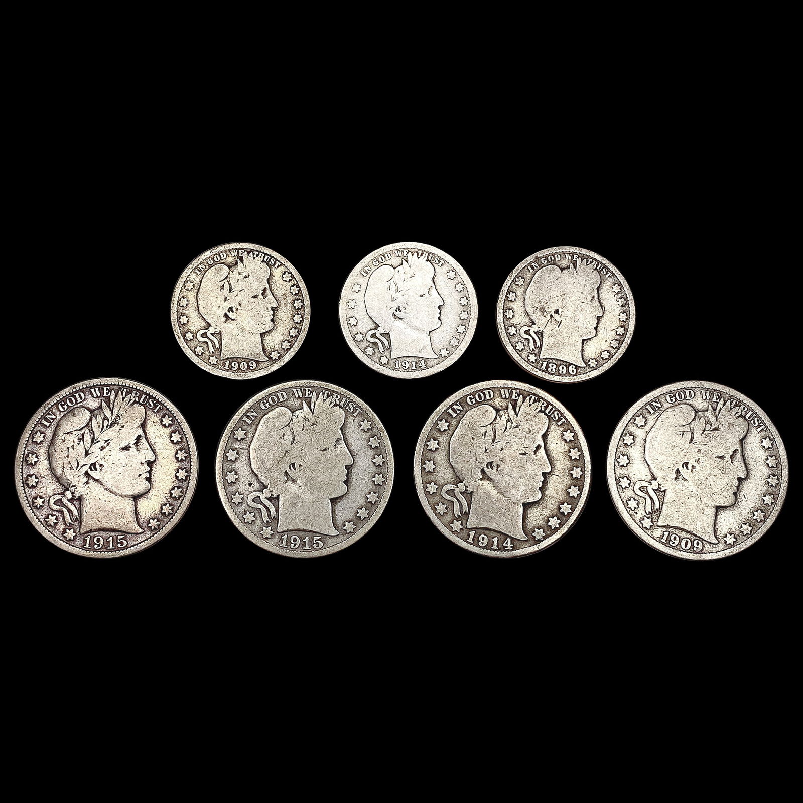[4] 1896-1915 [3] Barber Quarters and [4] Barber Half Dollars NICELY CIRCULATED (1 of 2)