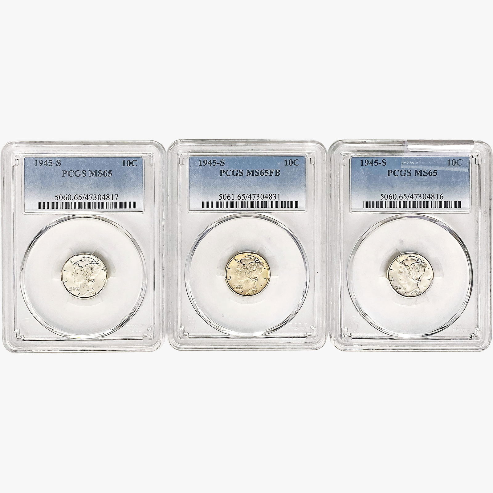 [3]1945-S Mercury Silver Dime PCGS MS65 FB (1 of 2)