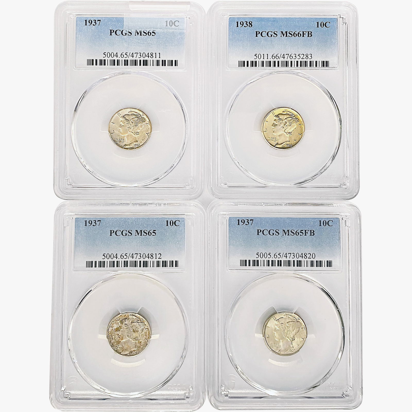 [4]1937/1938 Mercury Silver Dime PCGS MS65/66 FB (1 of 2)