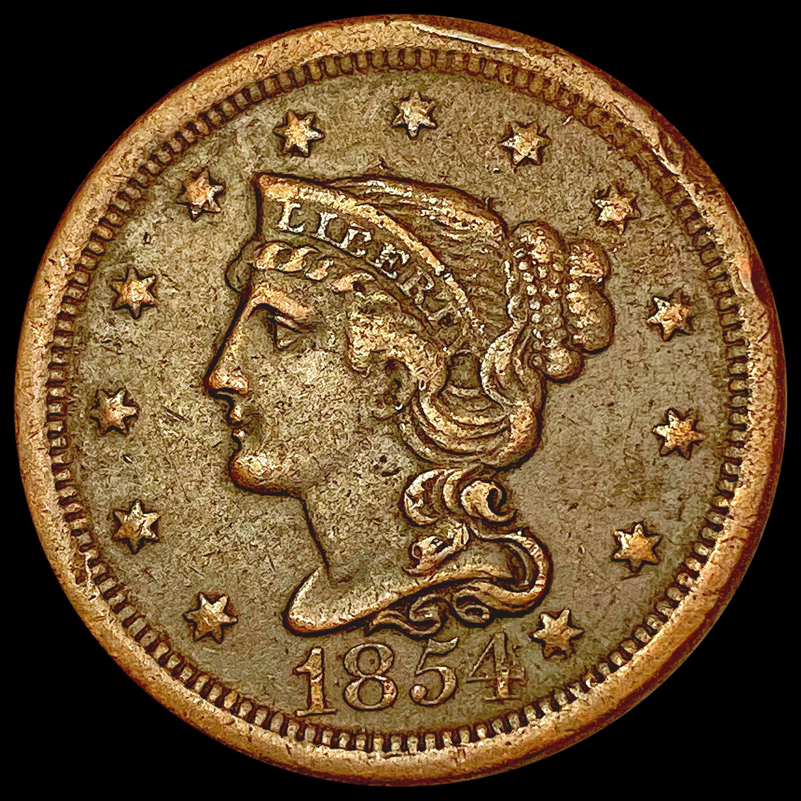 1854 Braided Hair Large Cent LIGHTLY CIRCULATED (1 of 2)