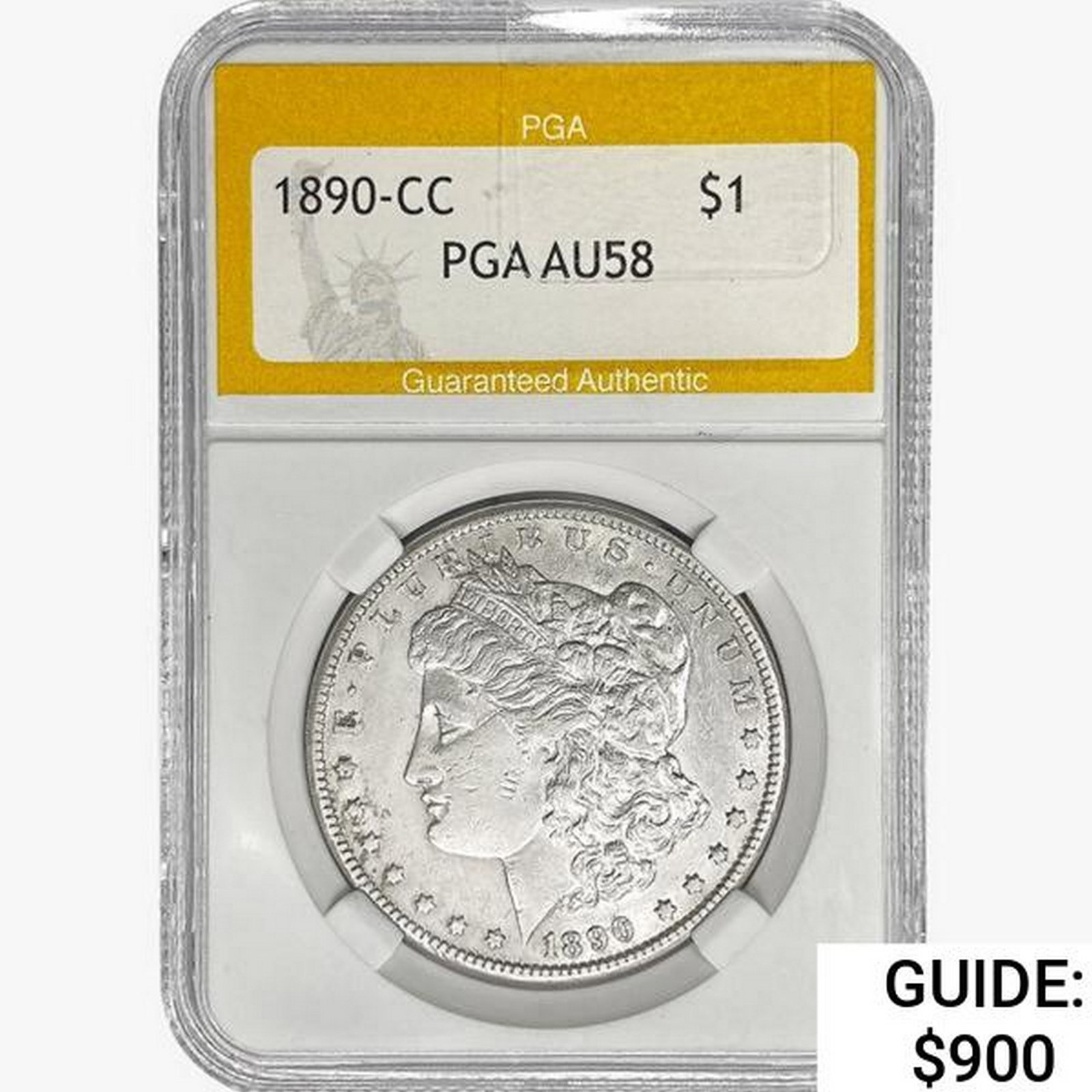 1890-CC Morgan Silver Dollar PGA AU58: 1890-CC Morgan Silver Dollar PGA AU58