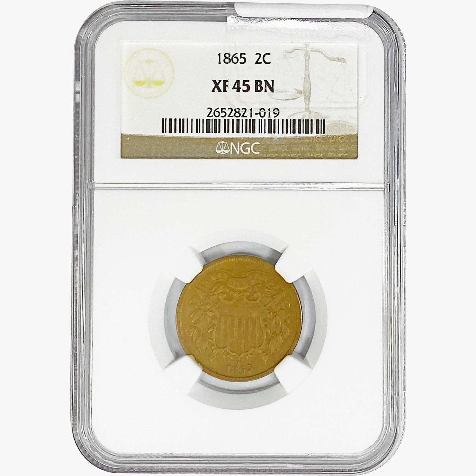 1865 Two Cent Piece NGC XF45 BN: 1865 Two Cent Piece NGC XF45 BN