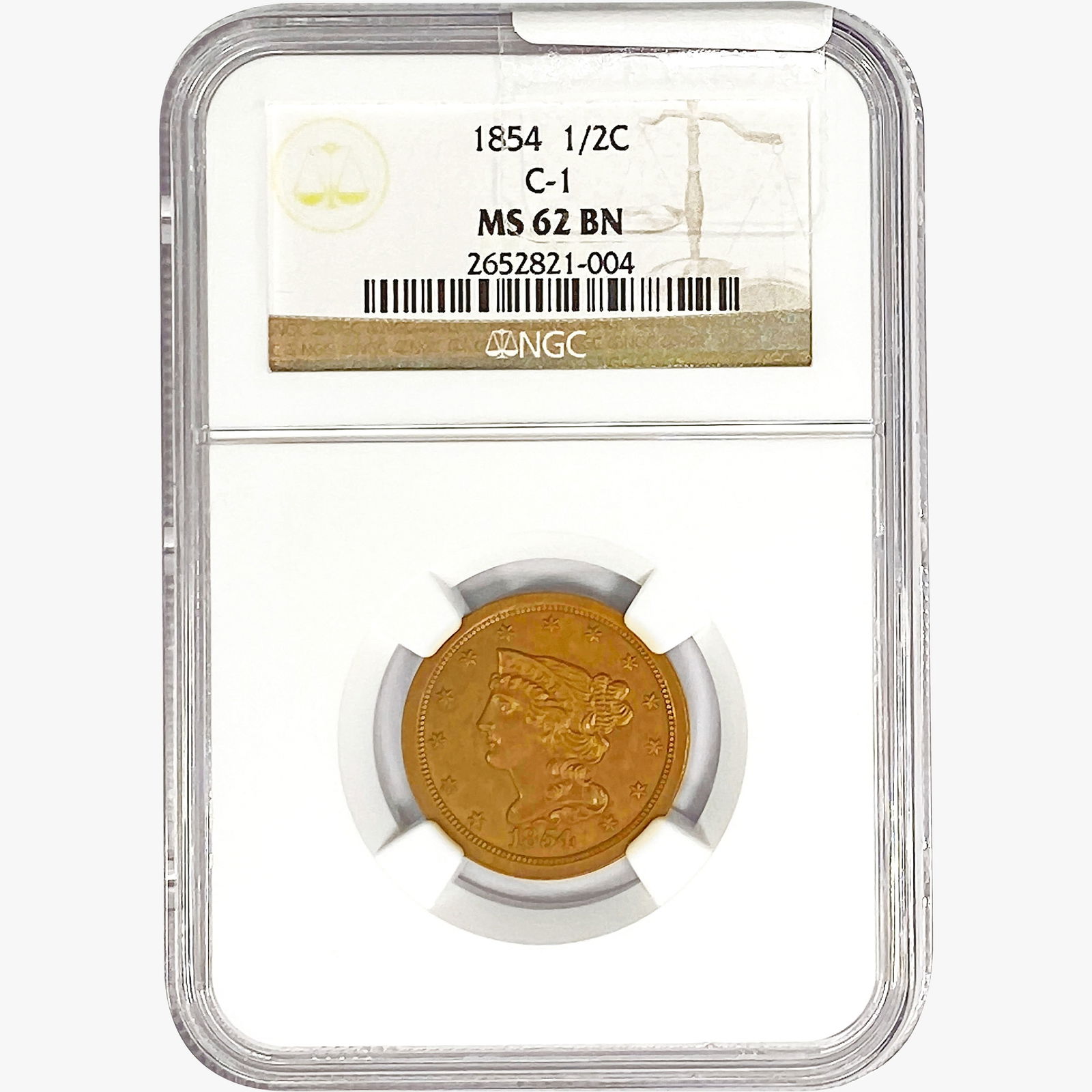 1854 Braided Hair Half Cent NGC MS62 BN C-1 (1 of 2)