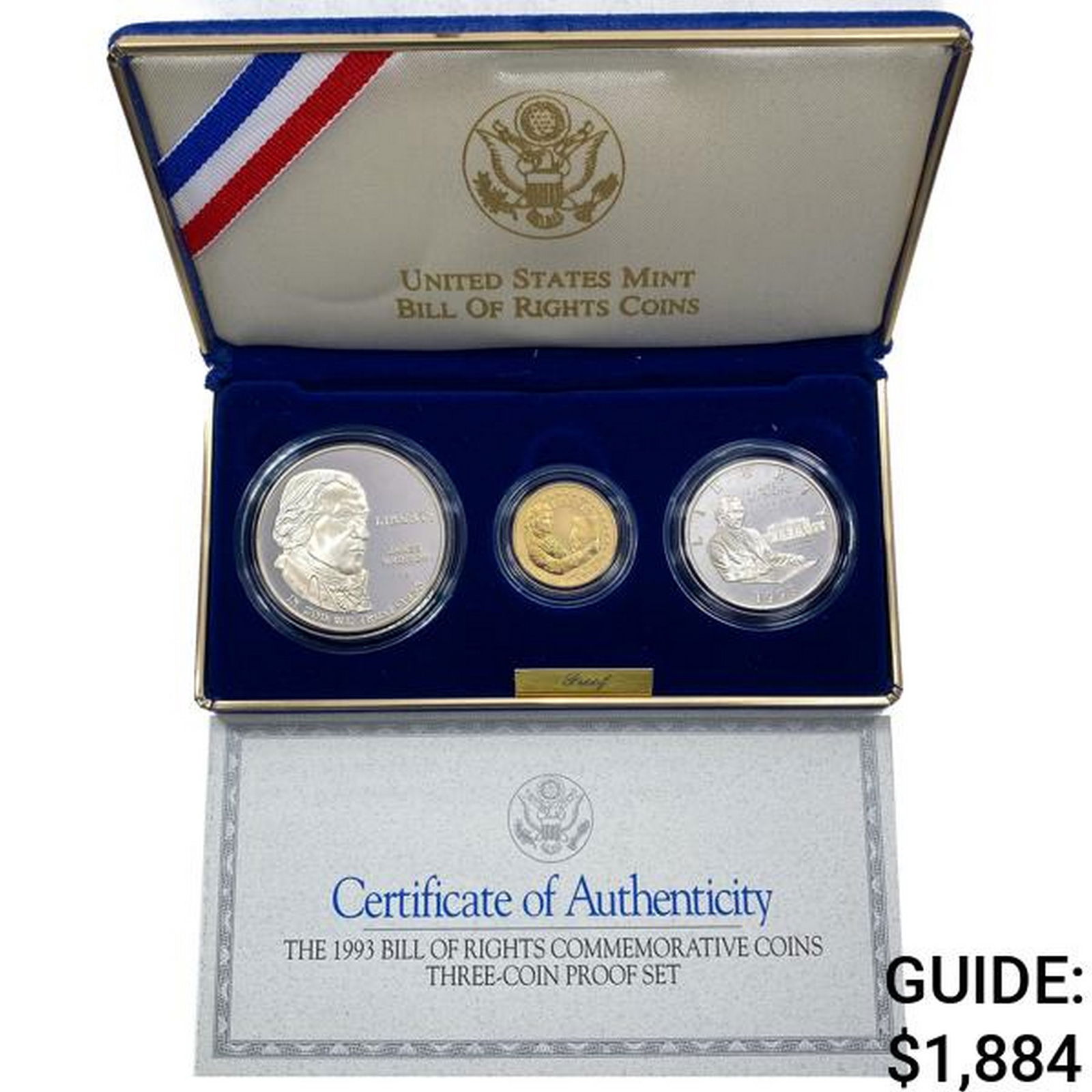 1993 3 Coin Bill of Rights Proof Set w/ 0.24oz G$5 (1 of 2)