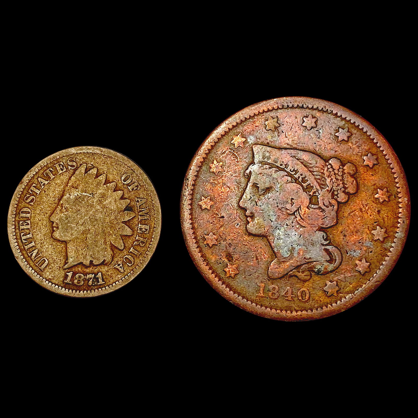 [2] 1840&1871 Large and Small Cents NICELY CIRCULATED (1 of 2)