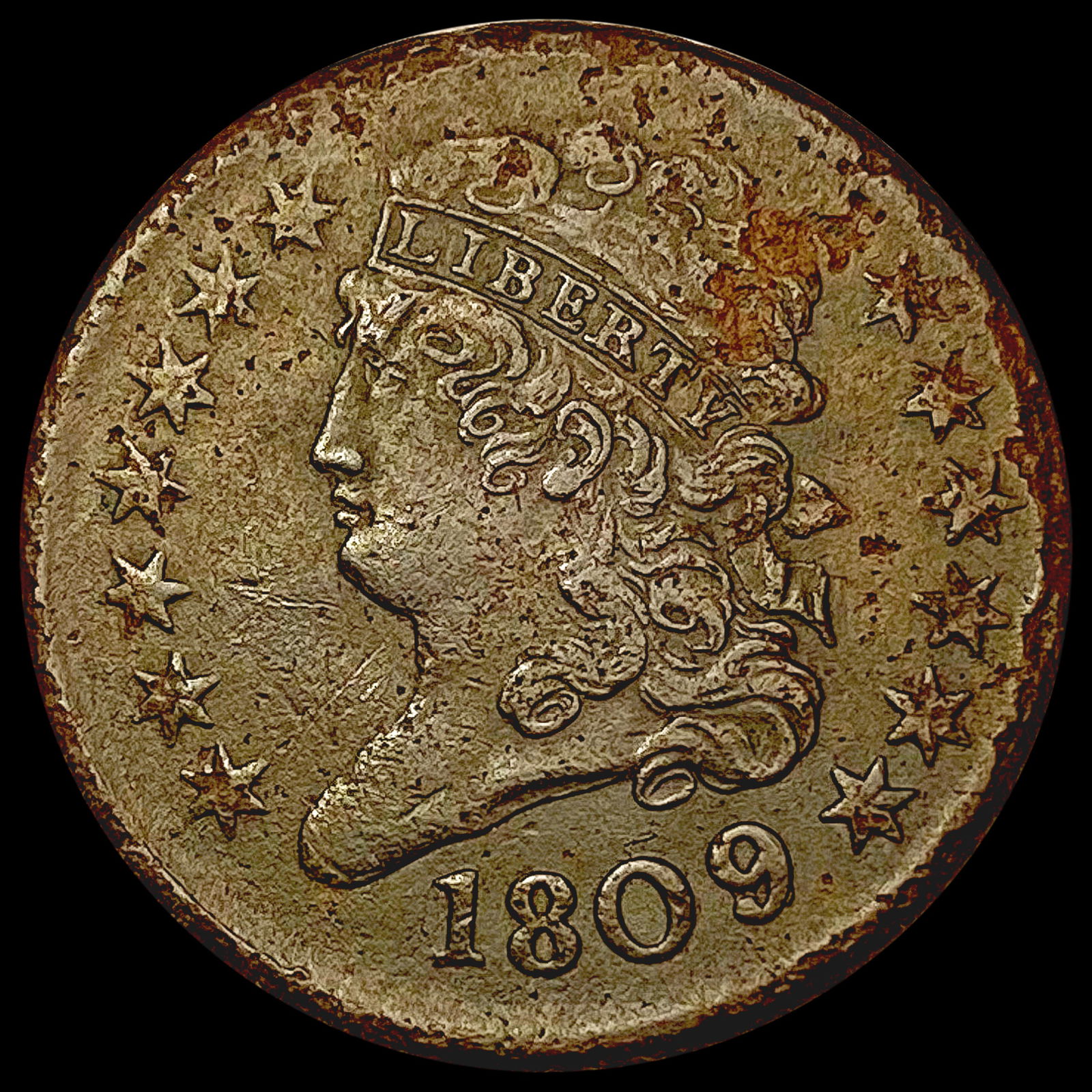 1809 Over Inverted 9 Classic Head Half Cent LIGHTLY CIRCULATED (1 of 2)