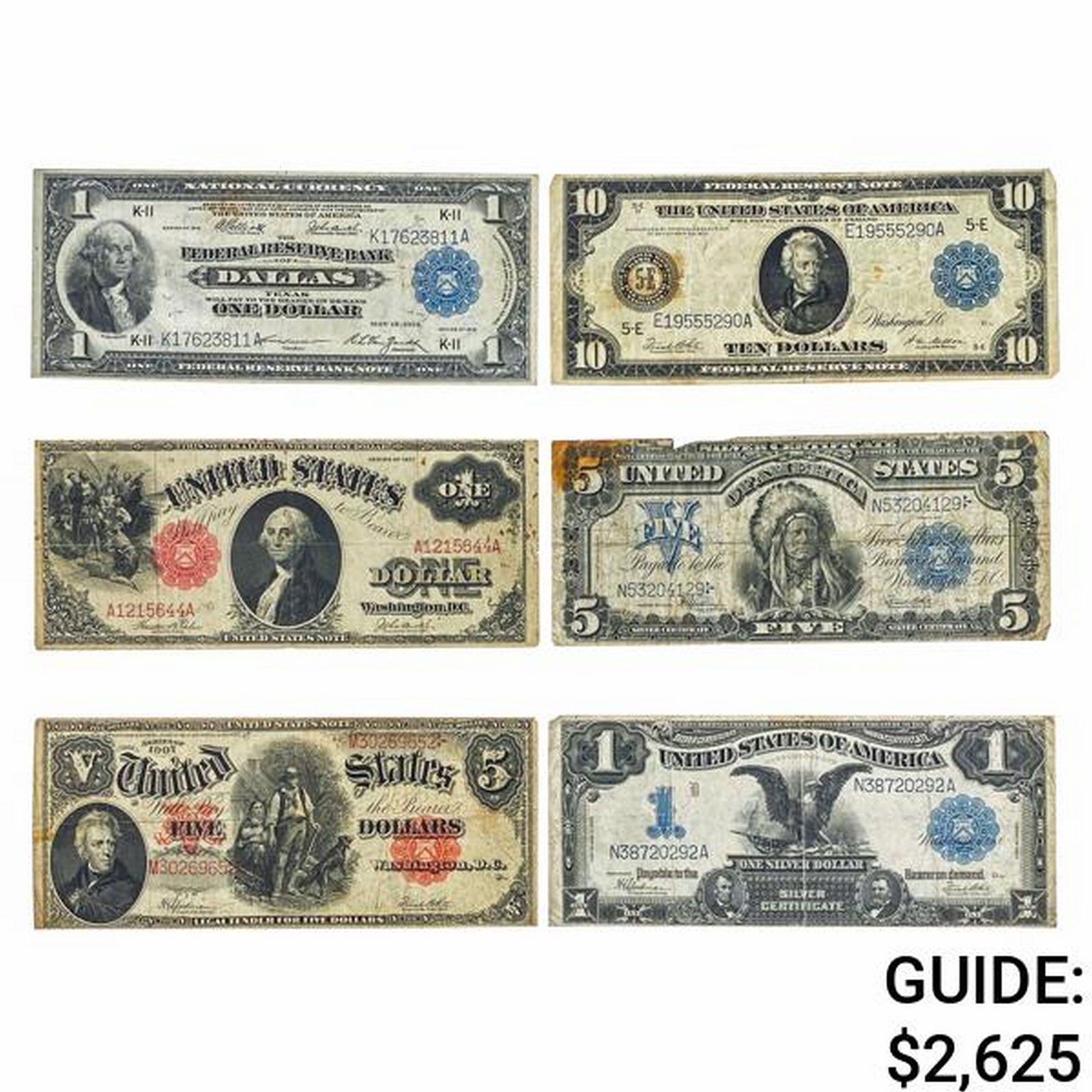LOT OF (6) MIXED LARGE SIZE CURRENCY NOTES 1899-1918 (1 of 2)