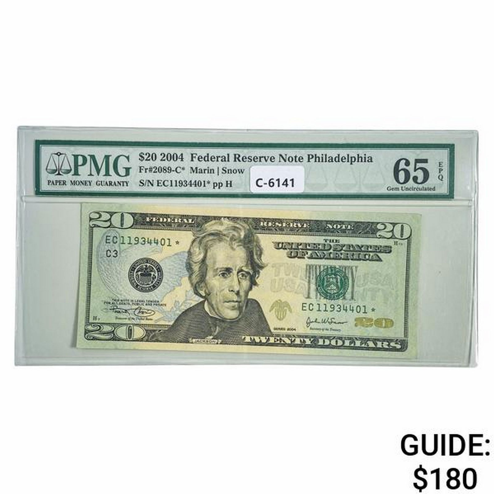 FR. 2089-C 2004 $20 STAR FRN FEDERAL RESERVE NOTE PHILADELPHIA, PA PMG GEM UNCIRCULATED-65EPQ (1 of 2)
