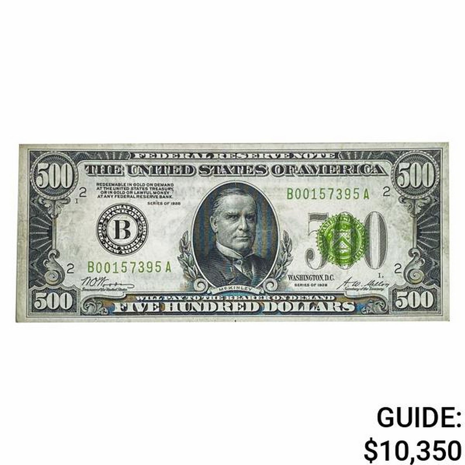 FR. 2200-Blgs 1928 $500 LIGHT GREEN SEAL FRN FEDERAL RESERVE NOTE NEW YORK, NY ABOUT UNCIRCULATED (1 of 2)