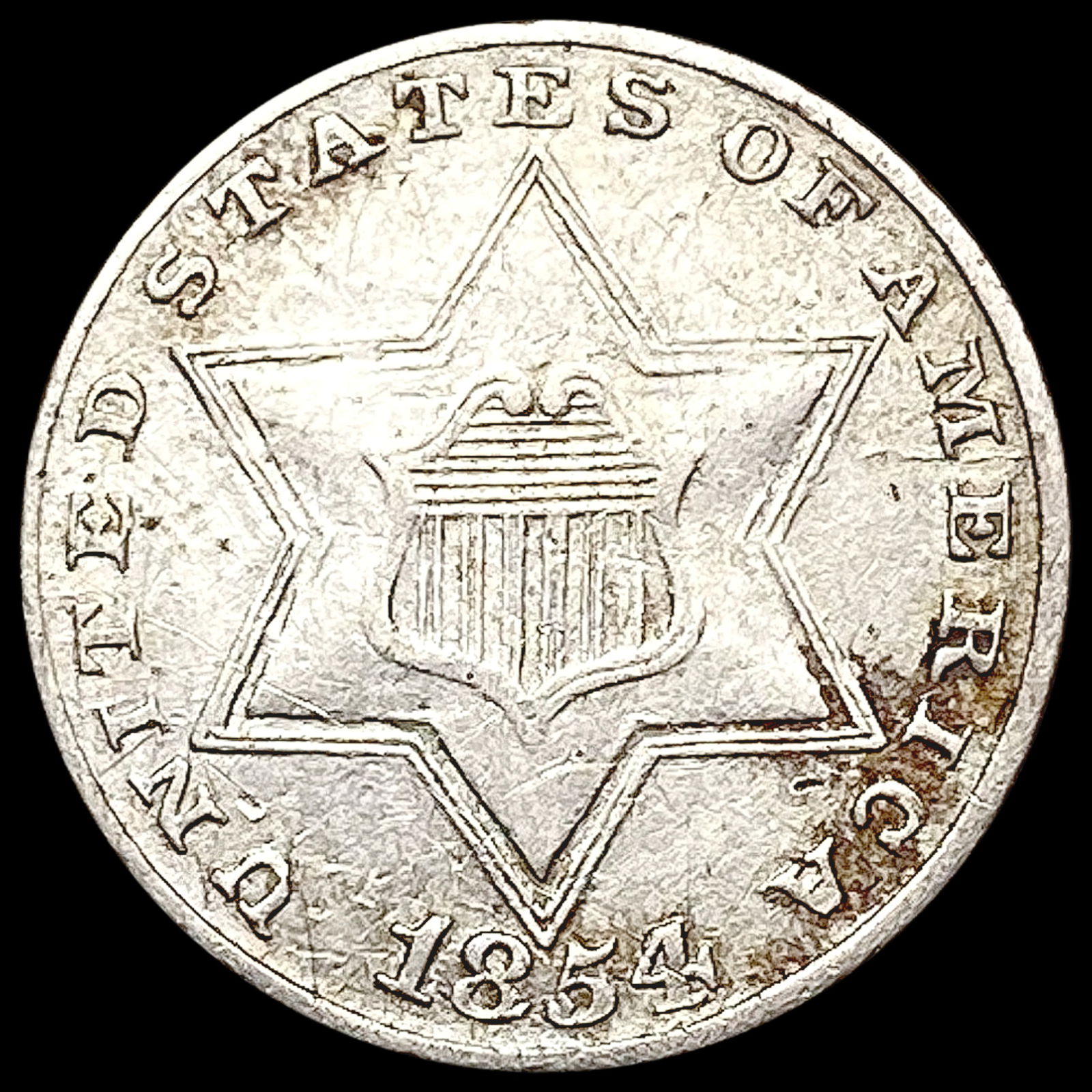 1854 Silver Three Cent CLOSELY UNCIRCULATED (1 of 2)