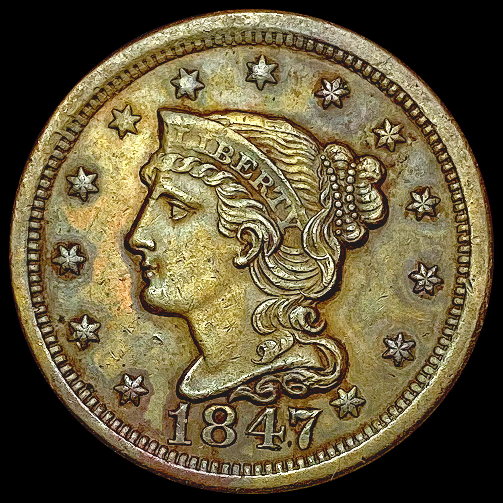 1847 Braided Hair Large Cent CLOSELY UNCIRCULATED (1 of 2)